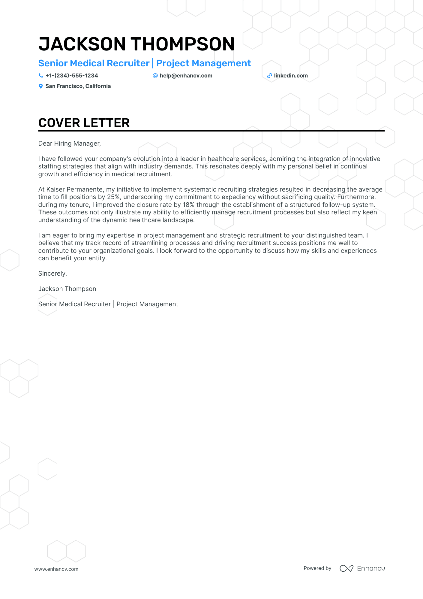sample cover letter for recruitment role