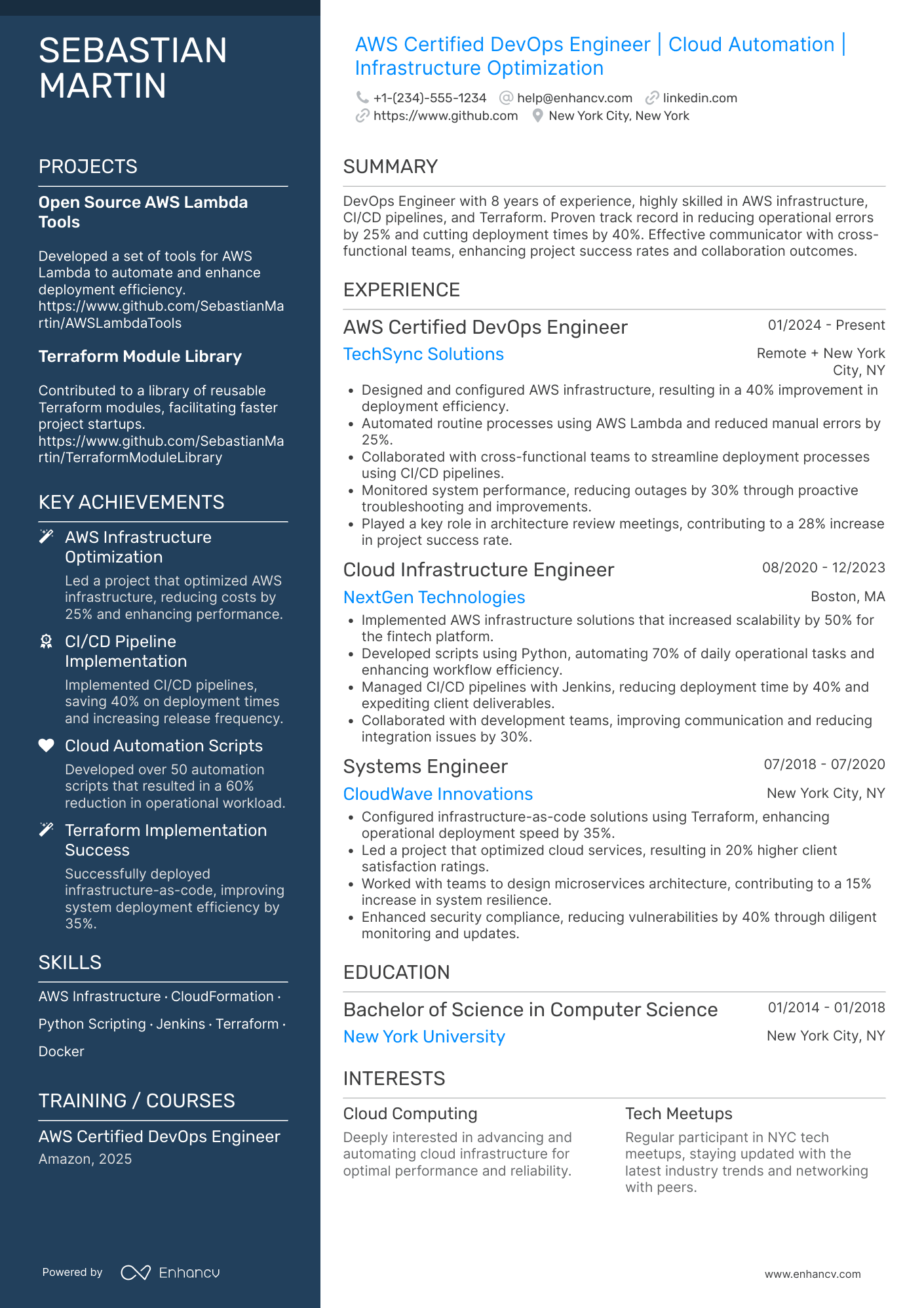 A resume example of a AWS Certified Devops Engineer