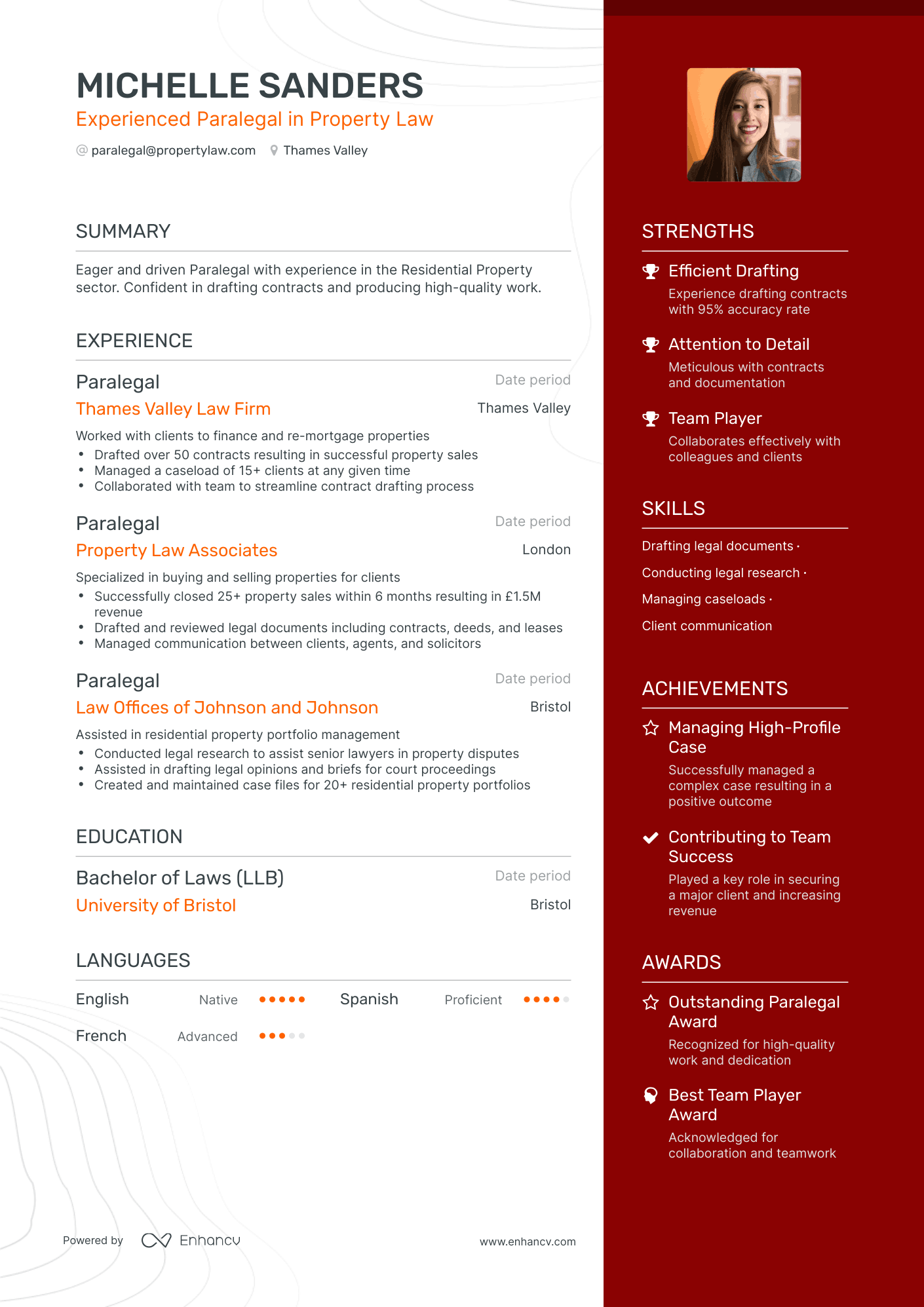 One Page Paralegal Resume Template