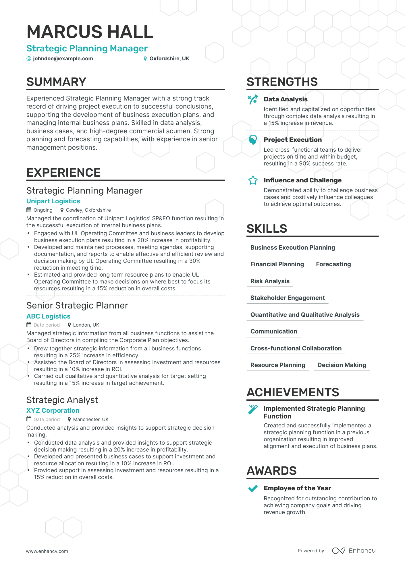 Simple Strategic Planning Manager Resume Template