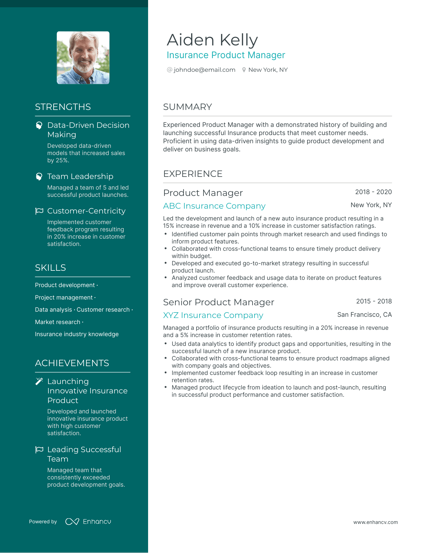 Polished Insurance Product Manager Resume Template