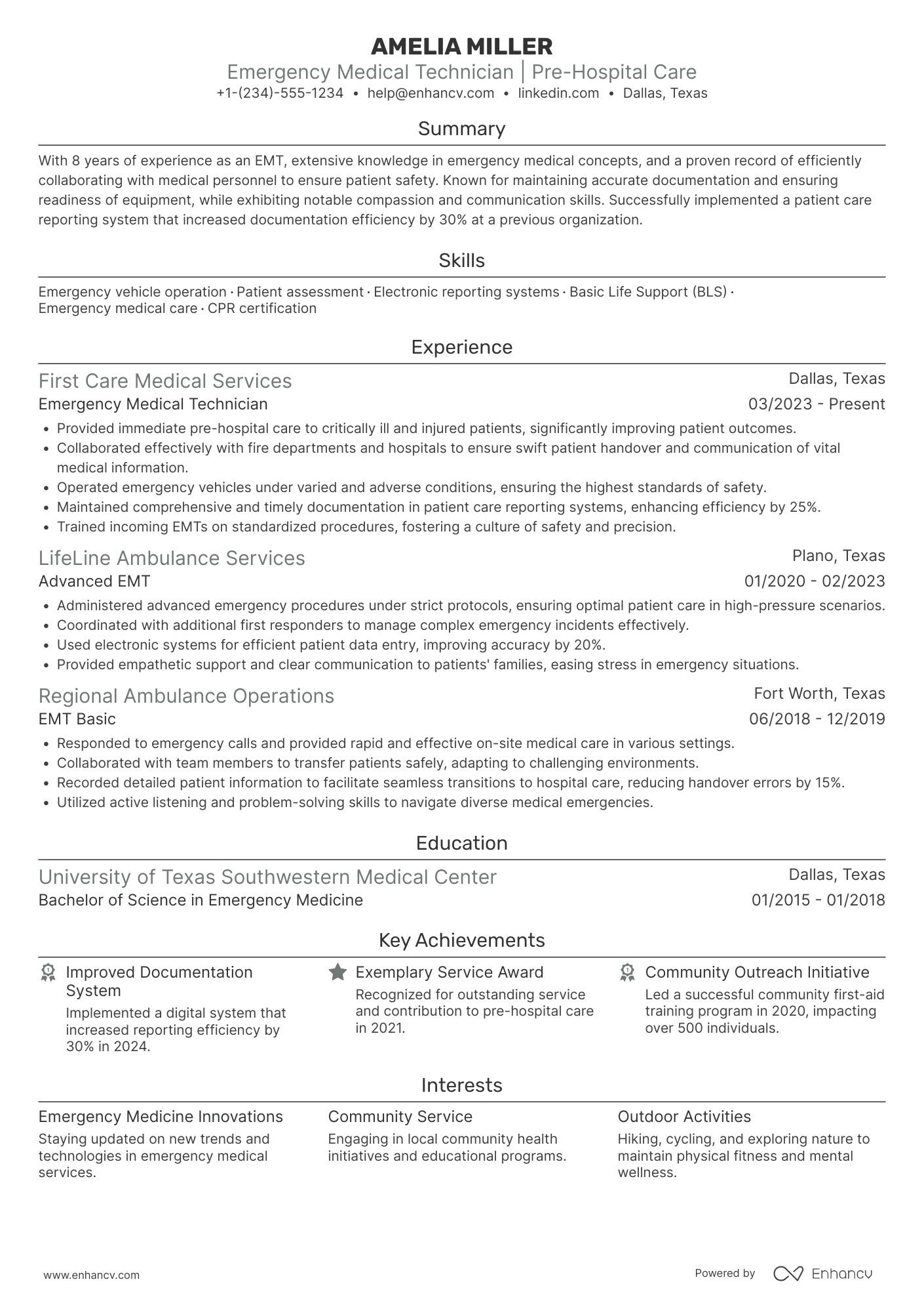 A resume example of a EMT Basic
