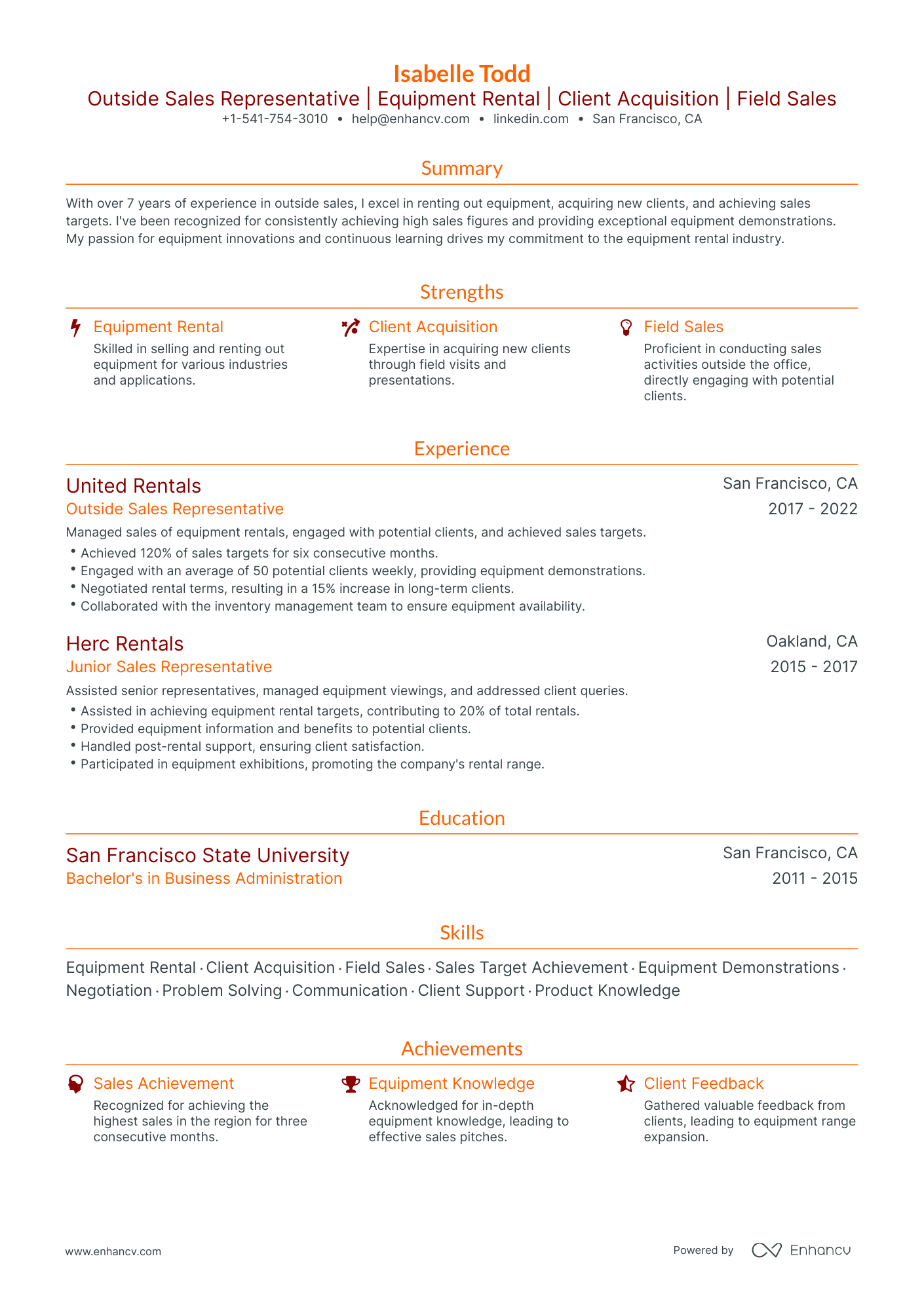 Traditional Outside Sales Resume Template
