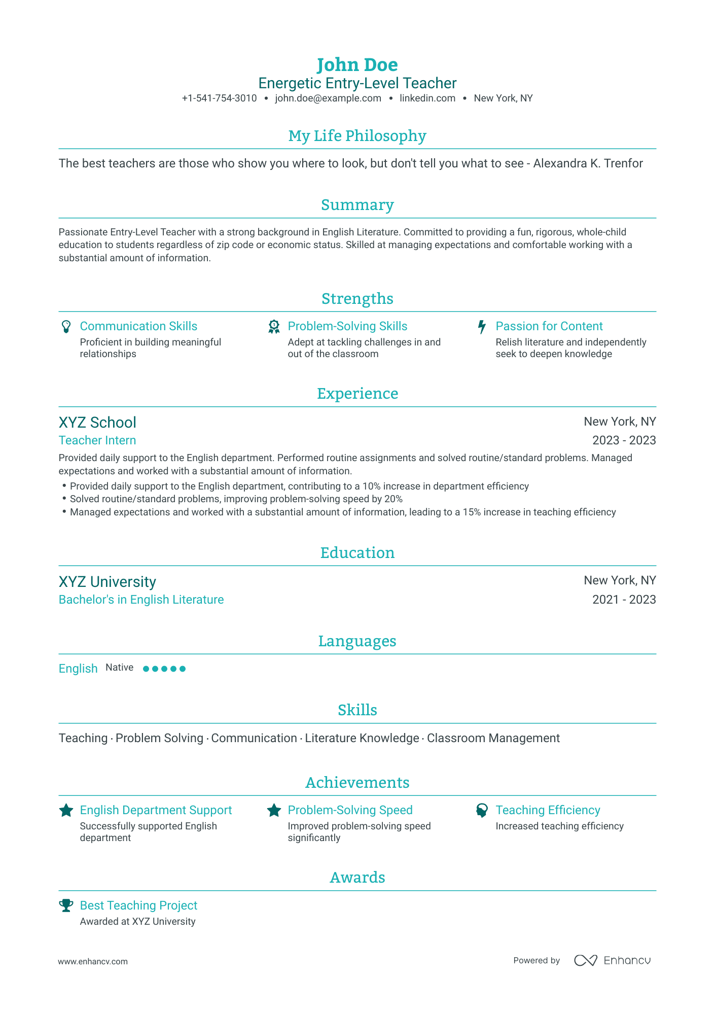 Traditional Entry Level Resume Template
