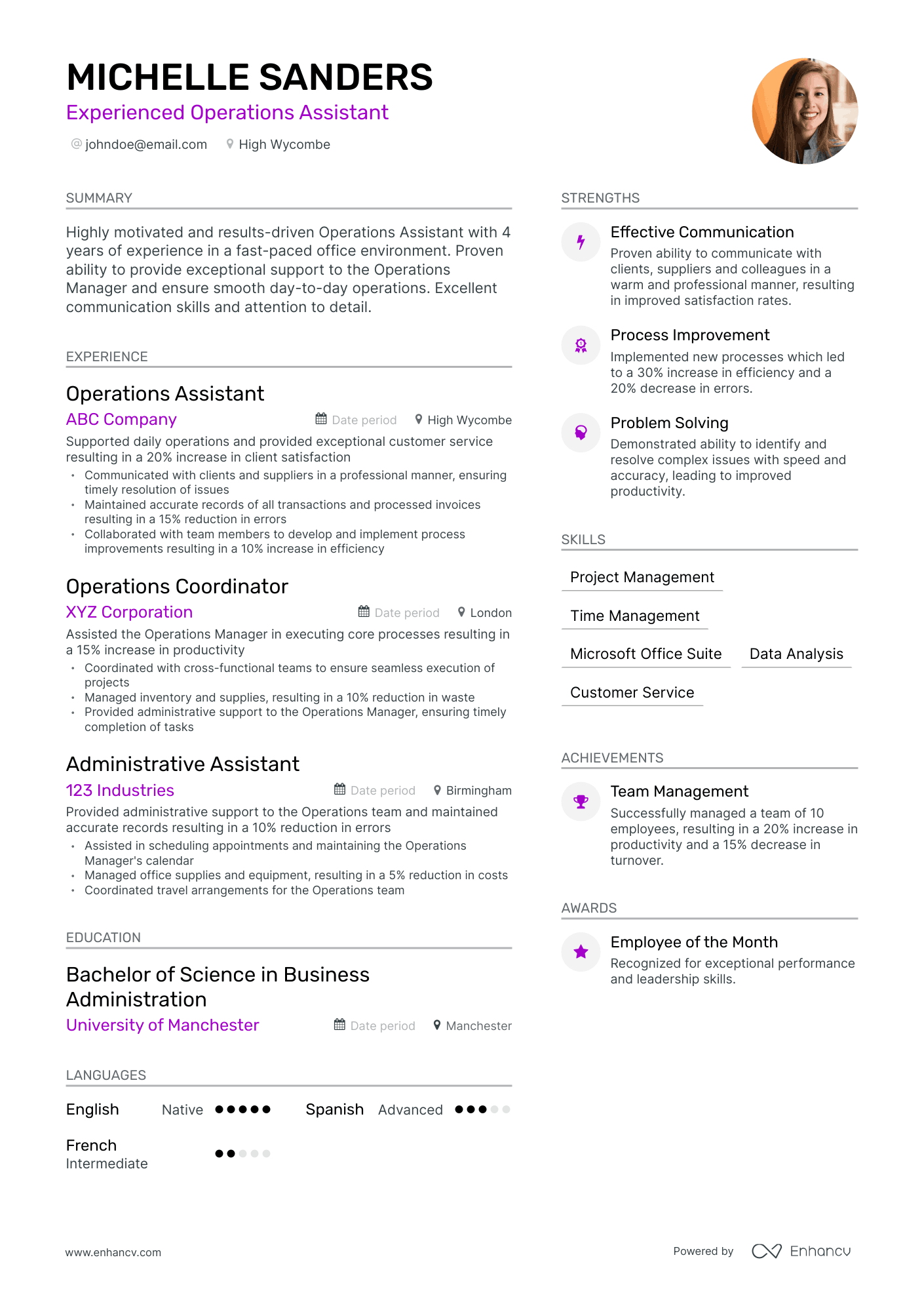 Modern Assistant Operations Manager Resume Template