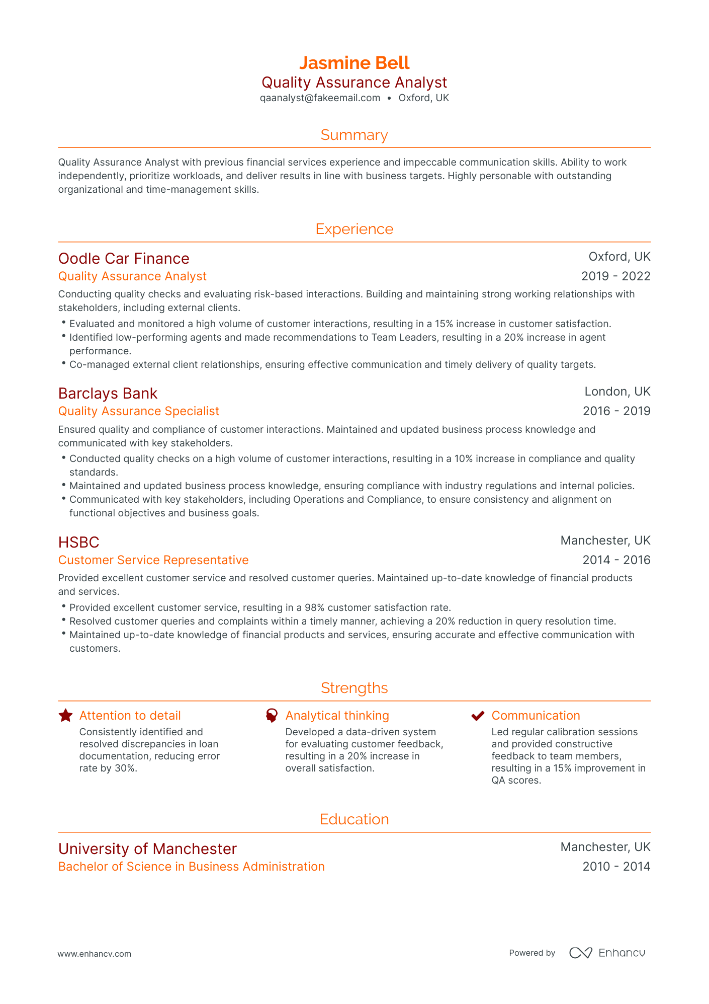 Traditional Quality Assurance Analyst Resume Template