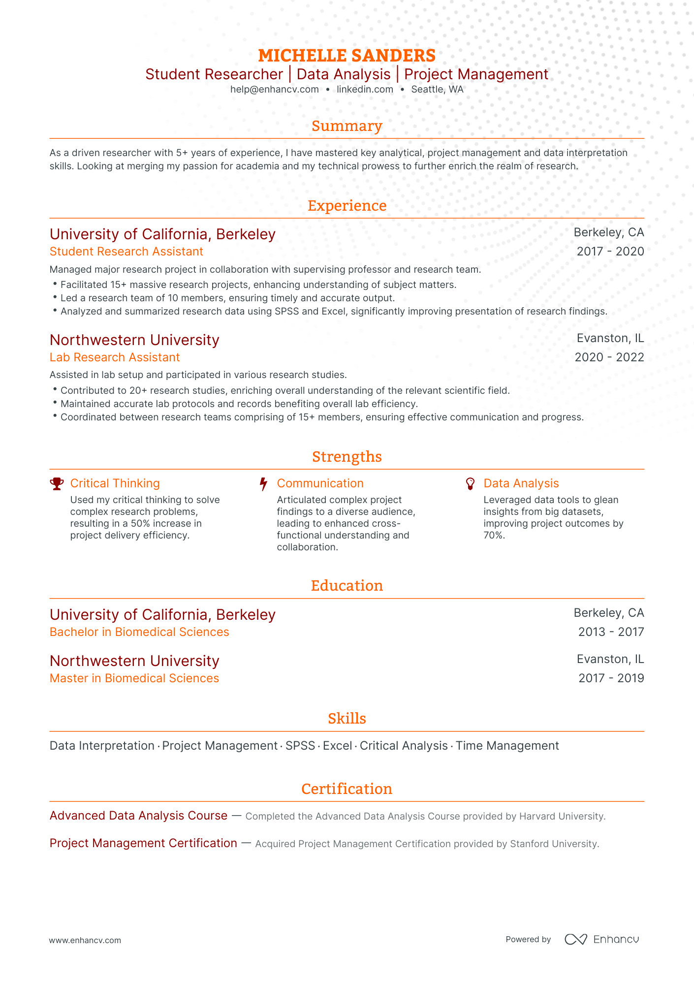 undefined Student Researcher Resume Template