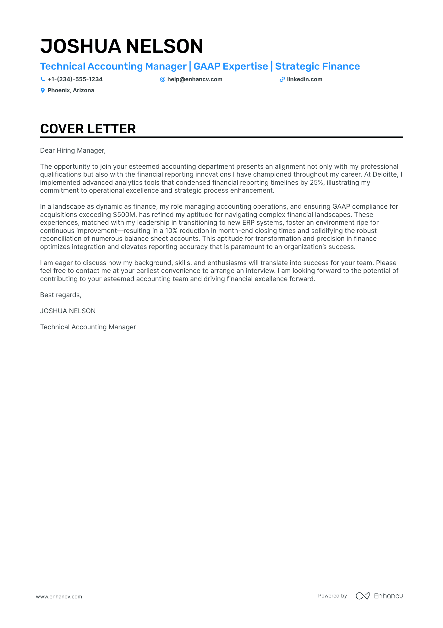 cover letter for senior financial accountant