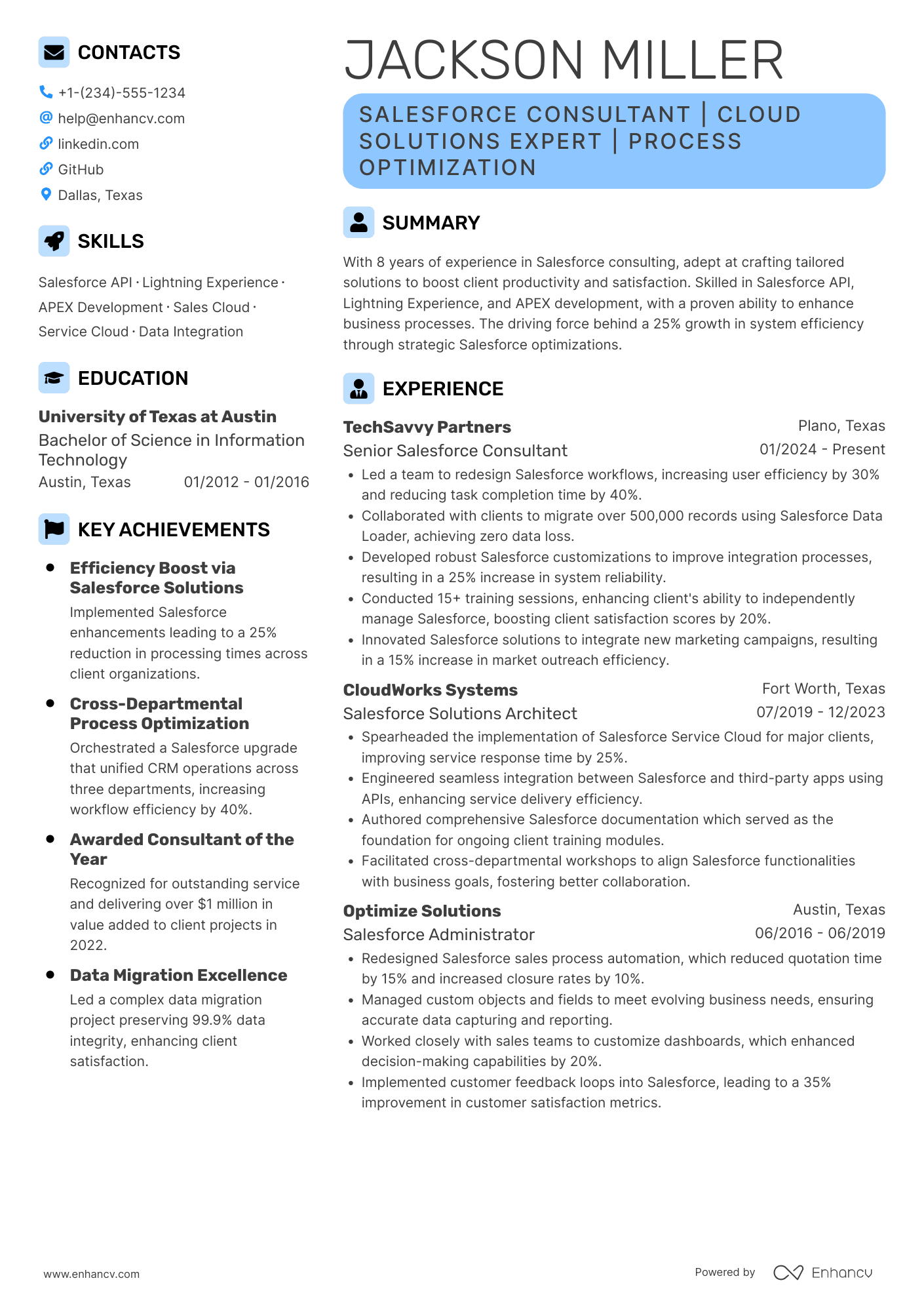 A resume example of a Salesforce Consultant