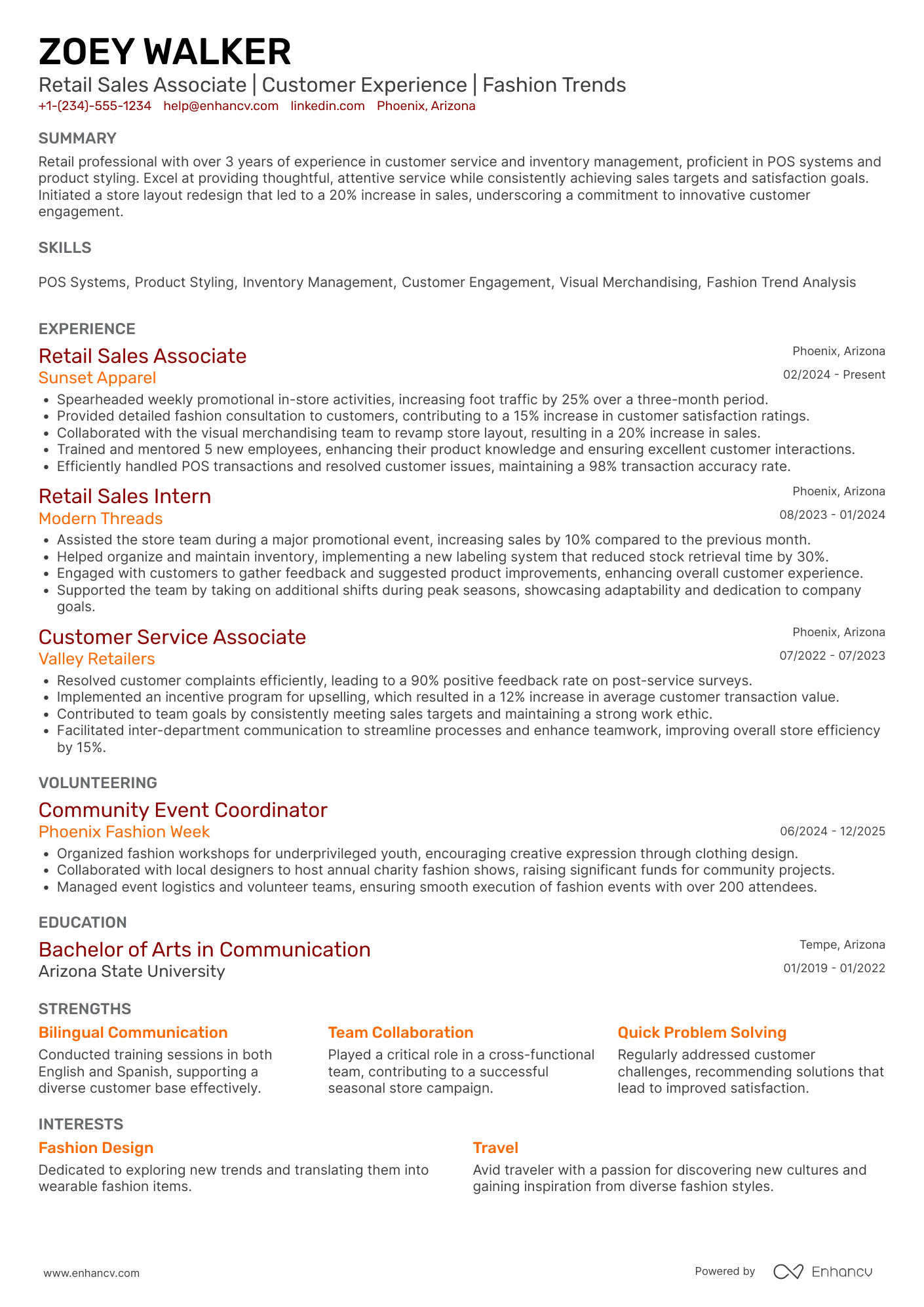 A resume example of a Retail Sales Associate