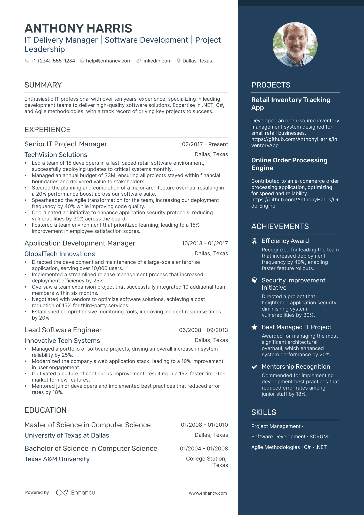 service delivery manager resume summary