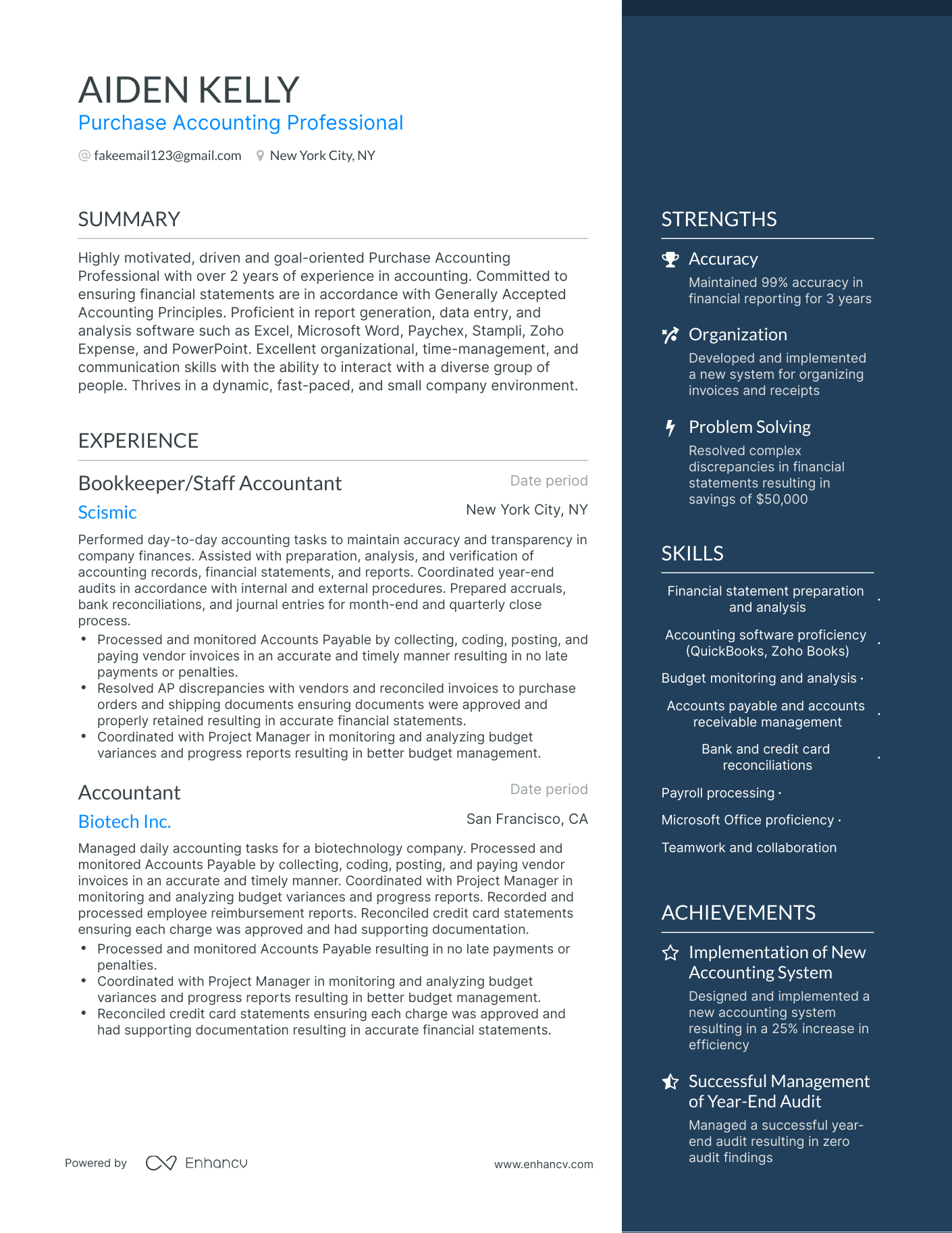 One Page Purchase Accounting Resume Template
