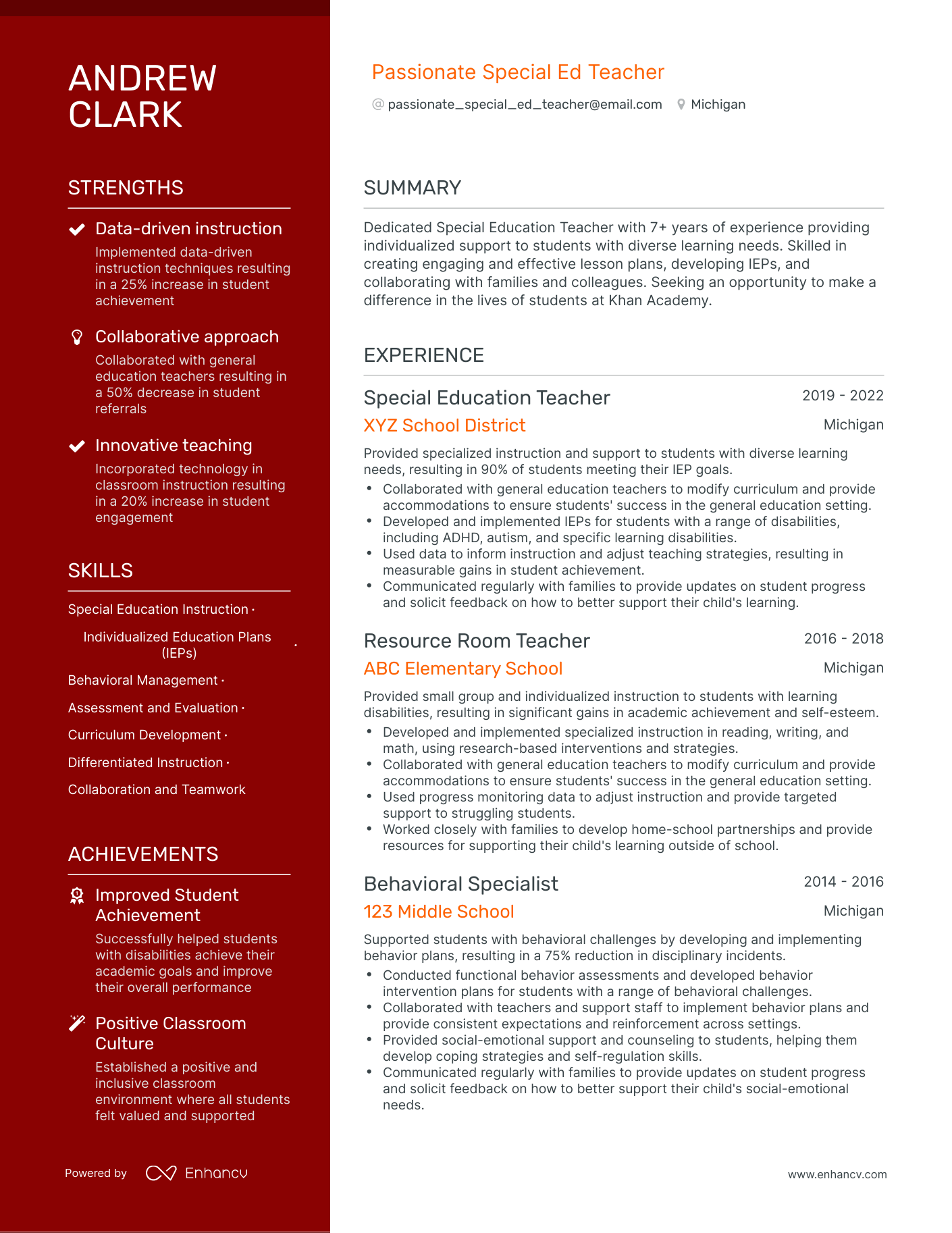 Polished Special Ed Teacher Resume Template