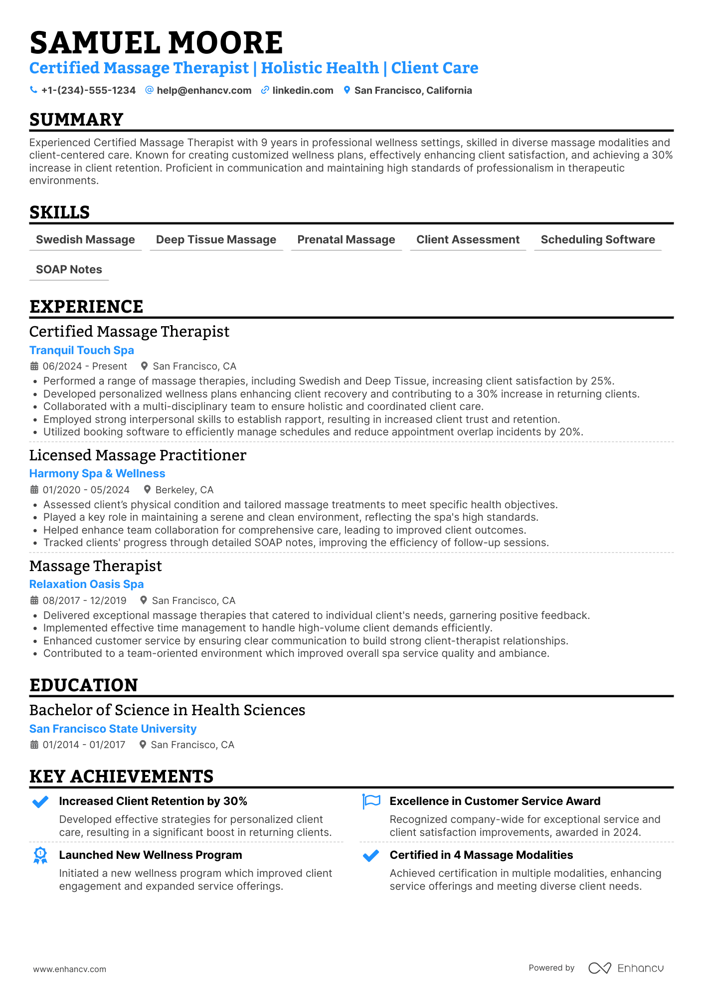 A resume example of a Certified Massage Therapist (CMT)