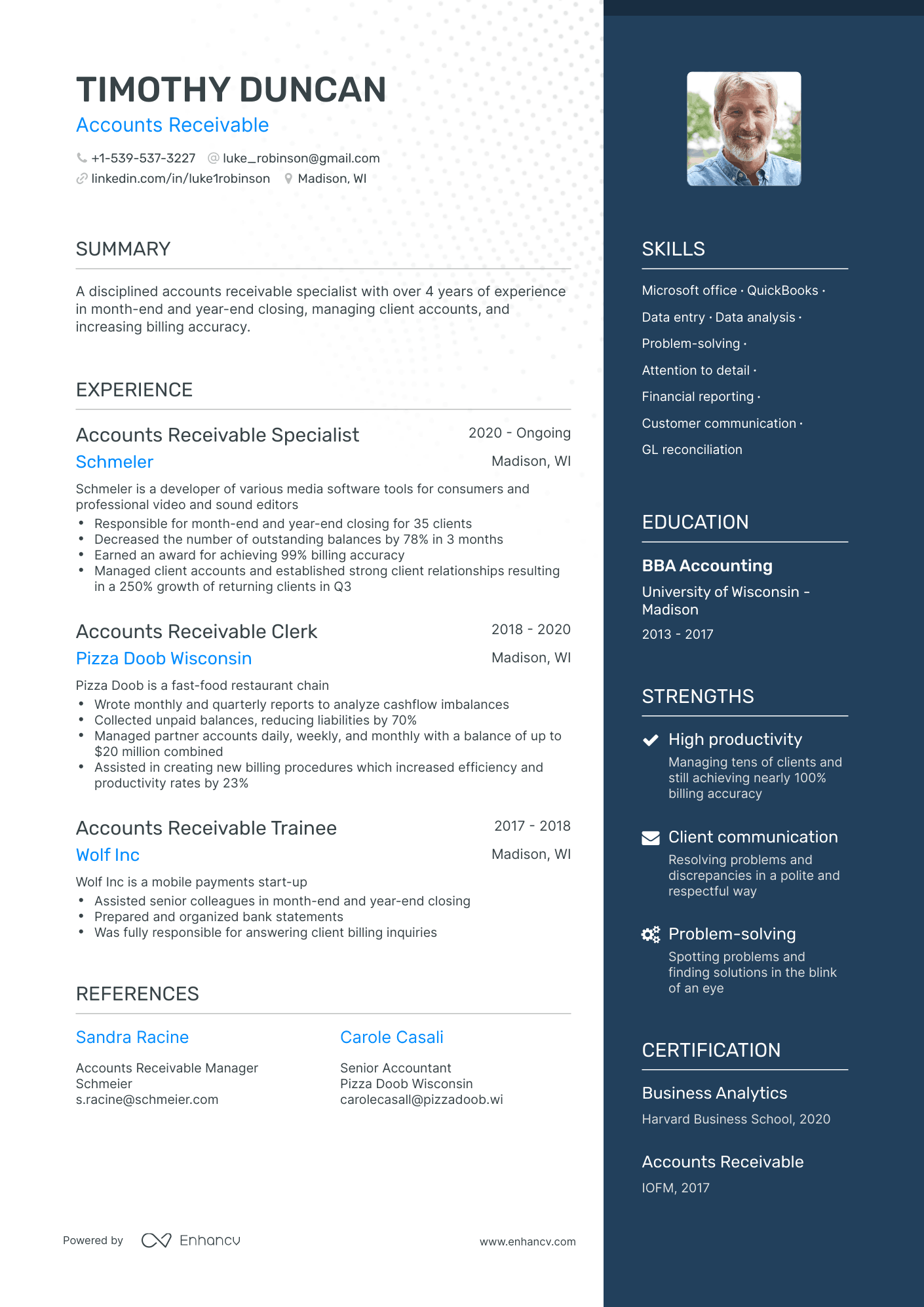 One Page Accounts Receivable Resume Template
