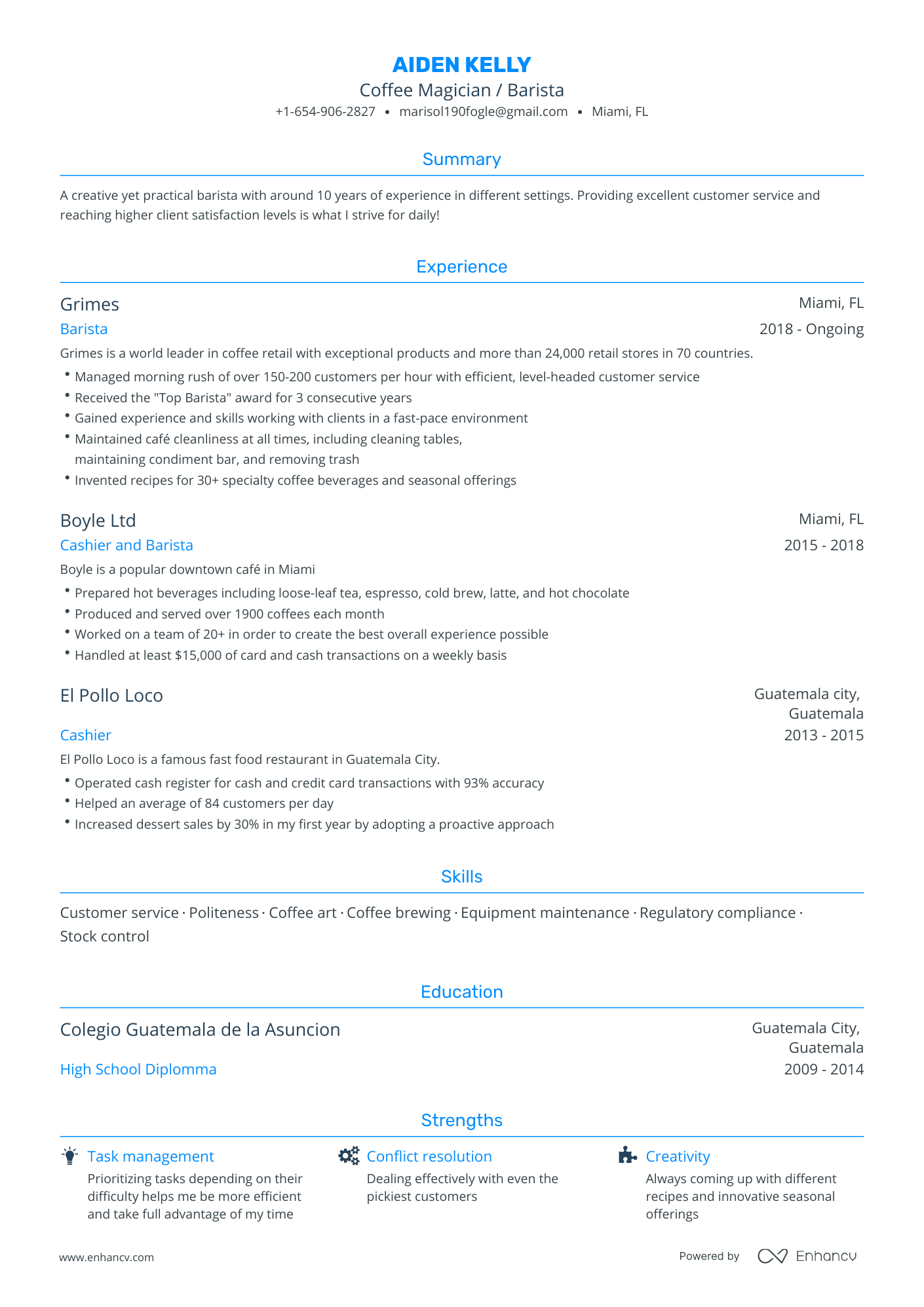 Traditional Barista Resume Template