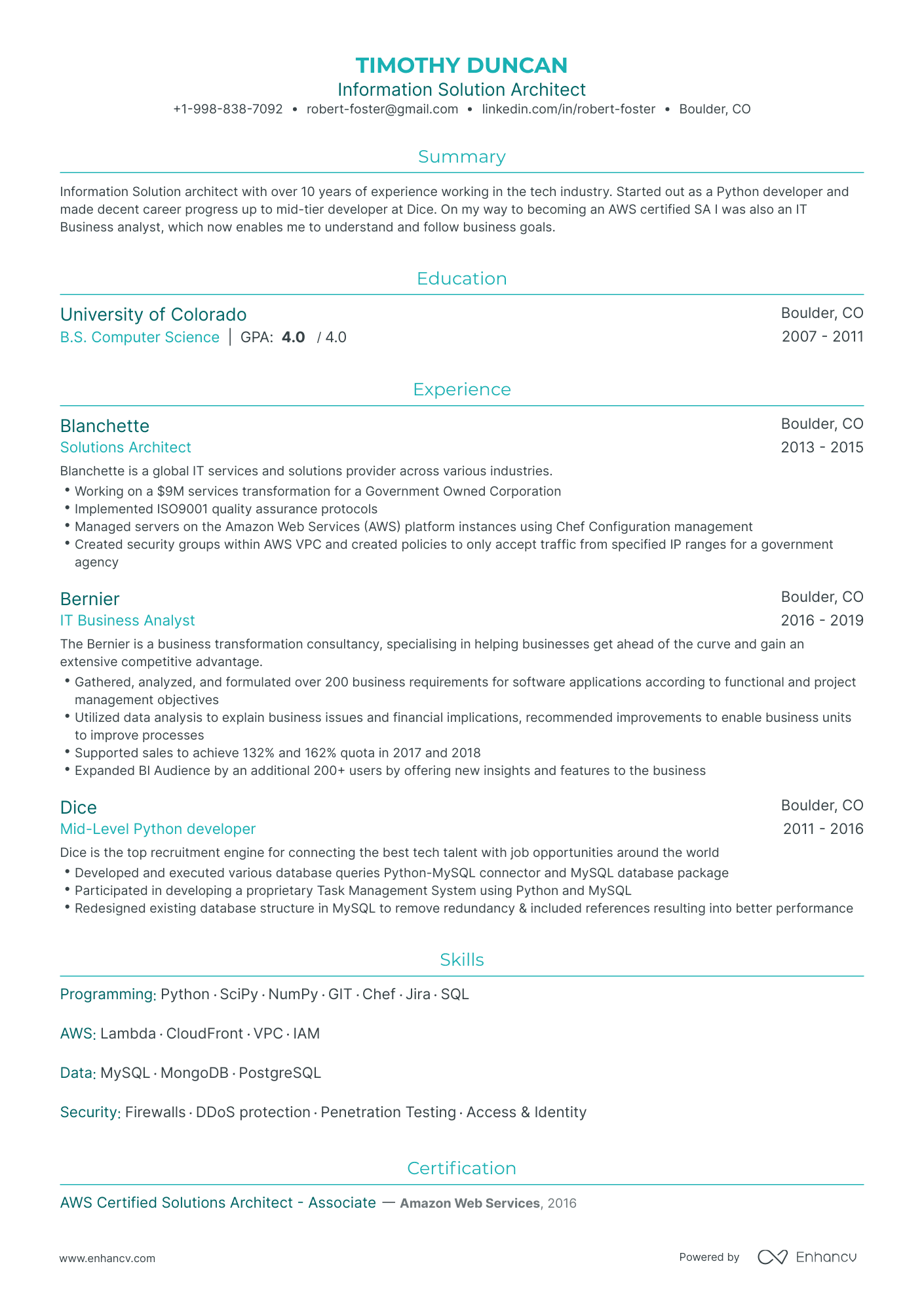 Traditional Solutions Architect Resume Template