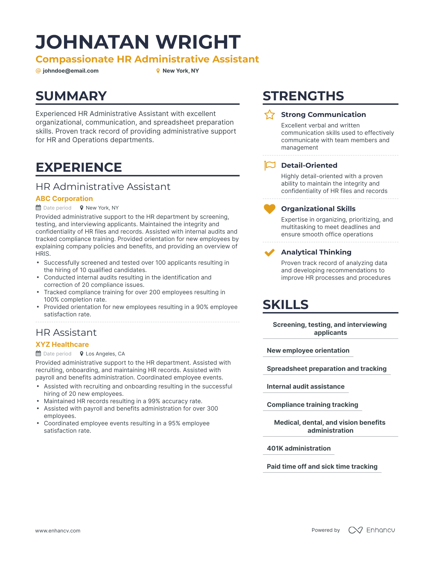 Simple HR Administrative Assistant Resume Template