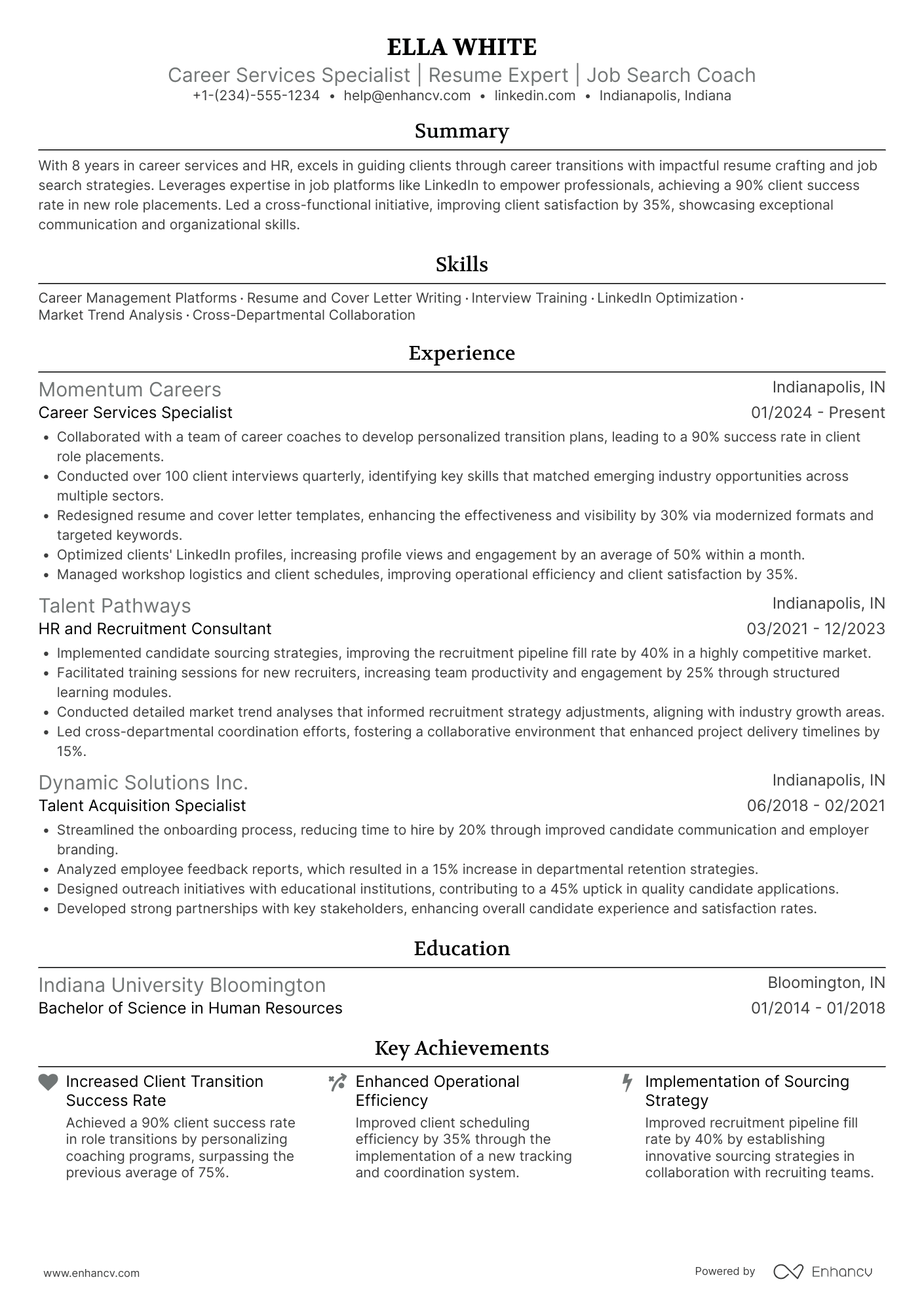 A resume example of a Career Change Assistant