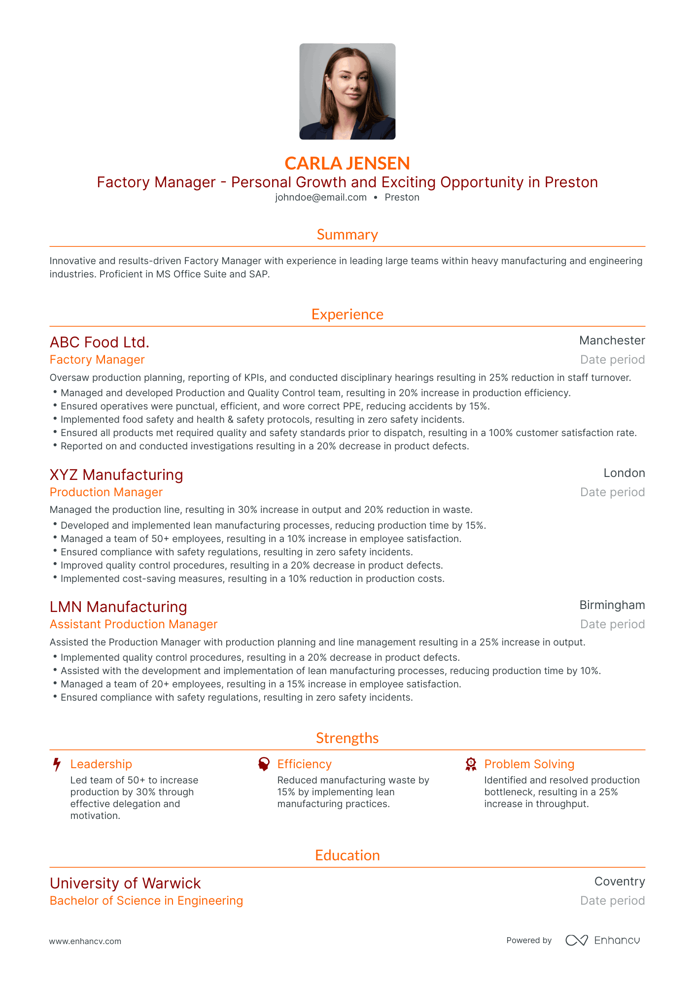 Traditional Factory Manager Resume Template