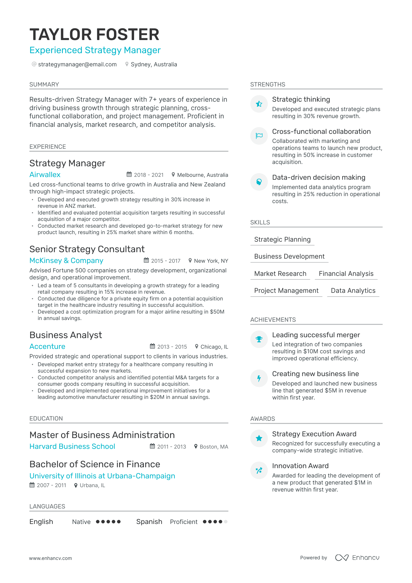 Modern Strategy Manager Resume Template