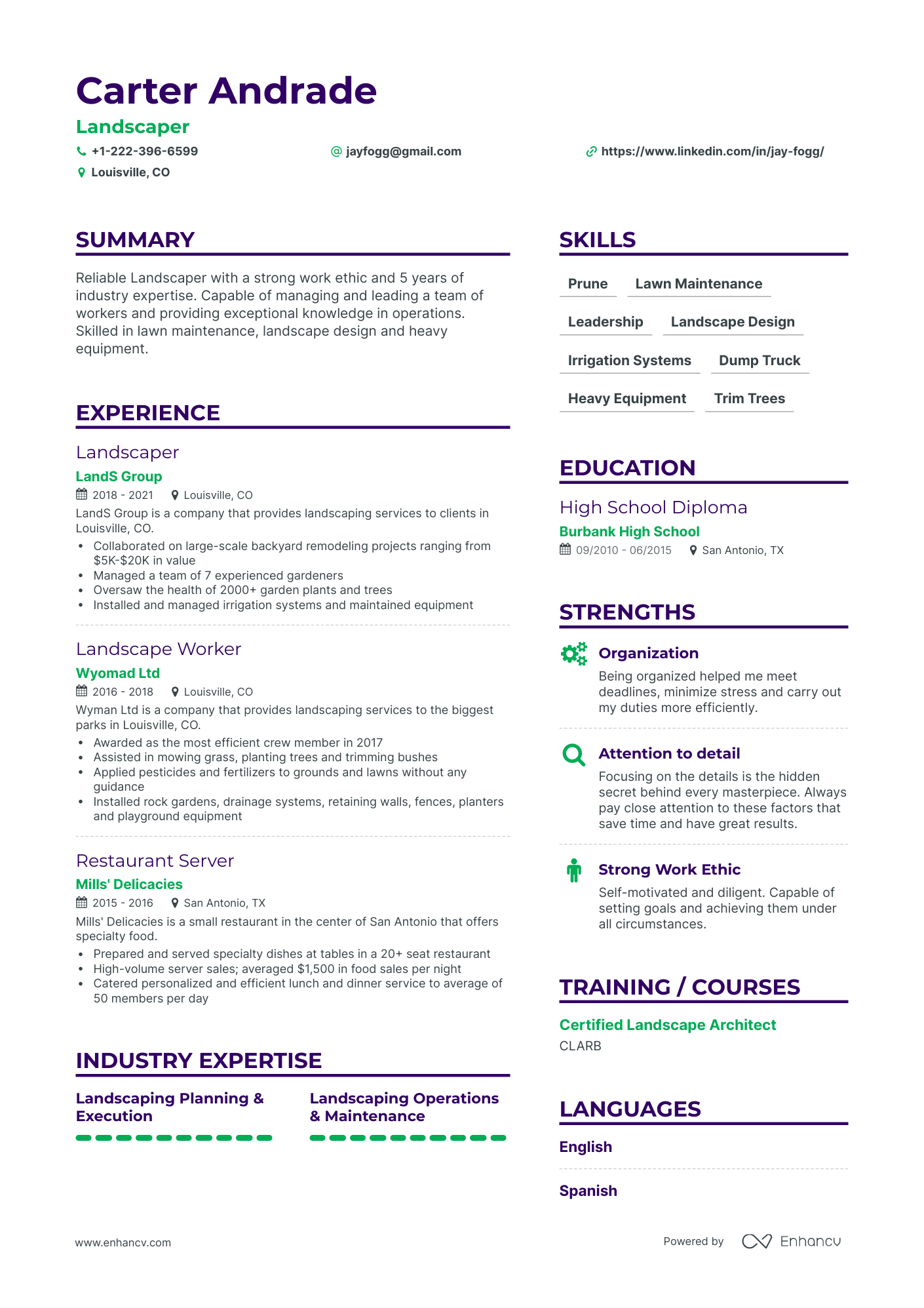 Simple Landscaping Resume Template