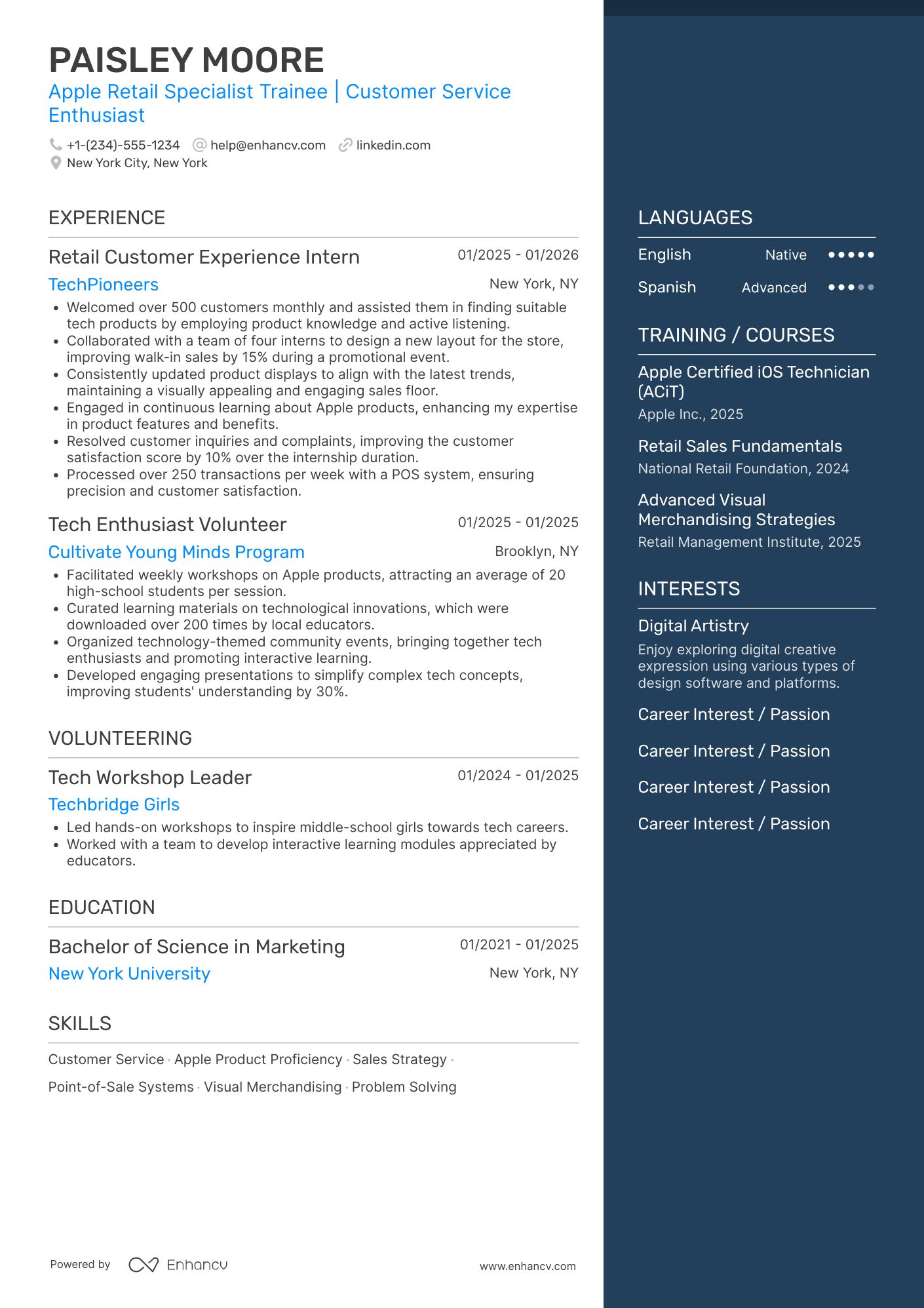 A resume example of a Apple Retail Specialist Trainee