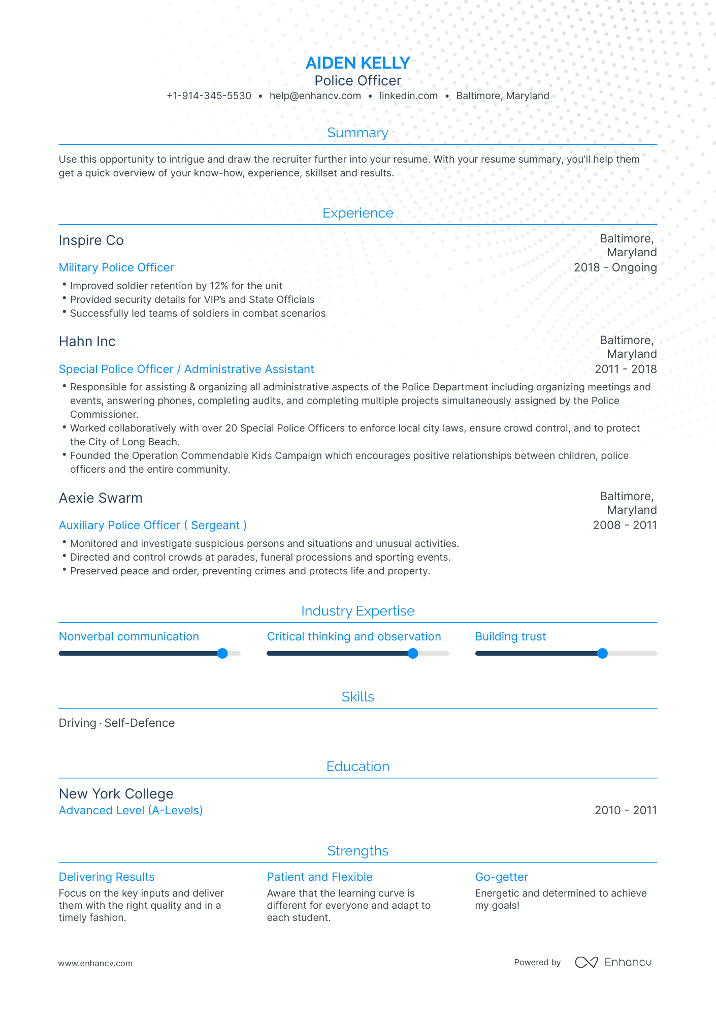 Traditional Police Officer Resume Template