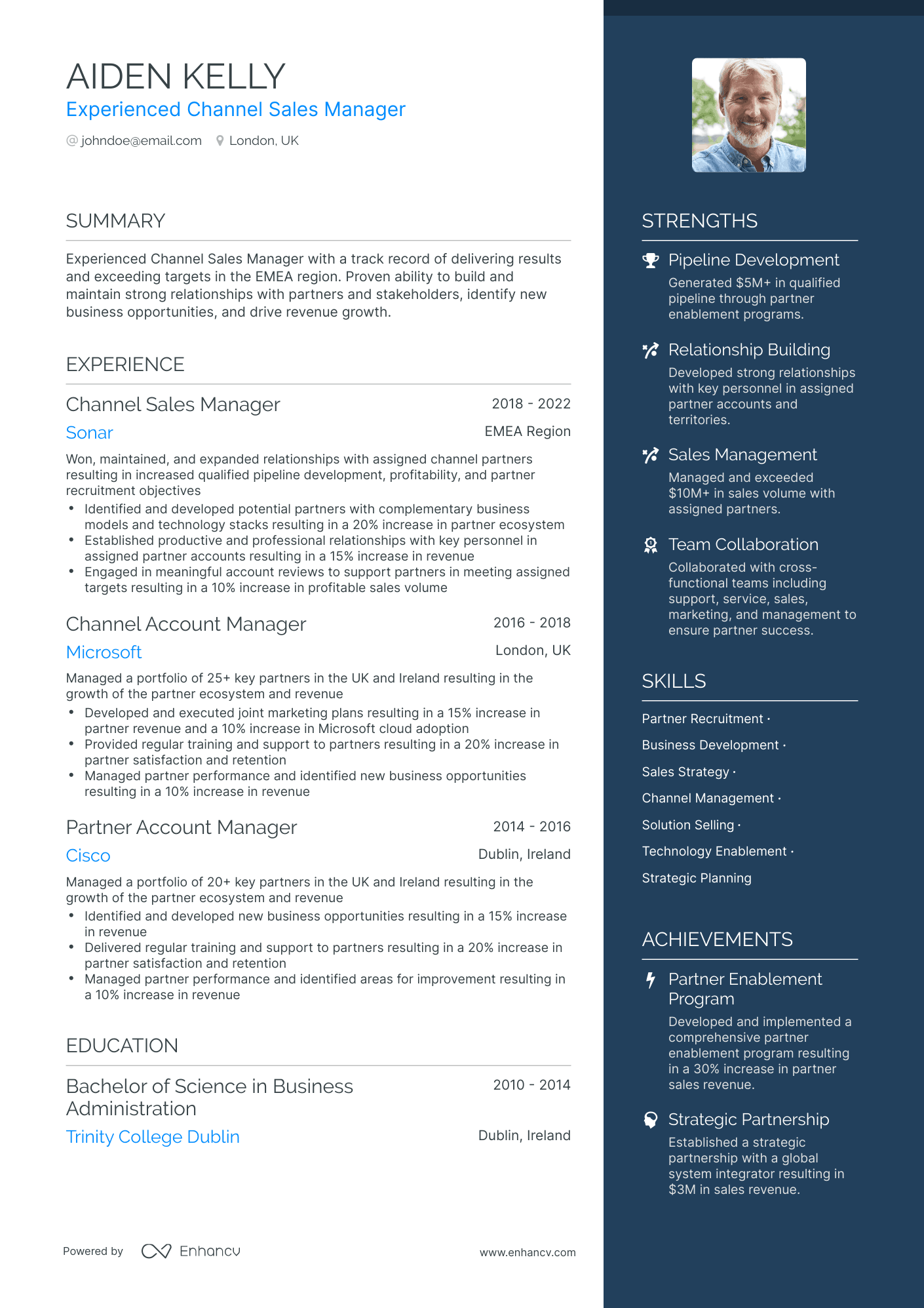 One Page Channel Sales Manager Resume Template
