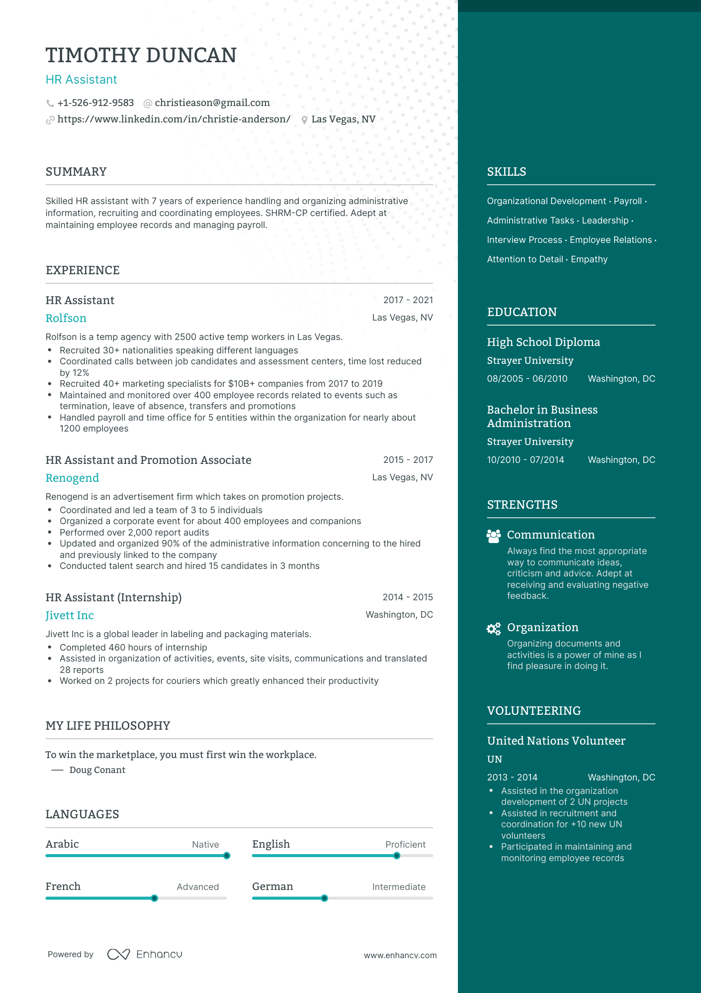One Page HR Assistant Resume Template