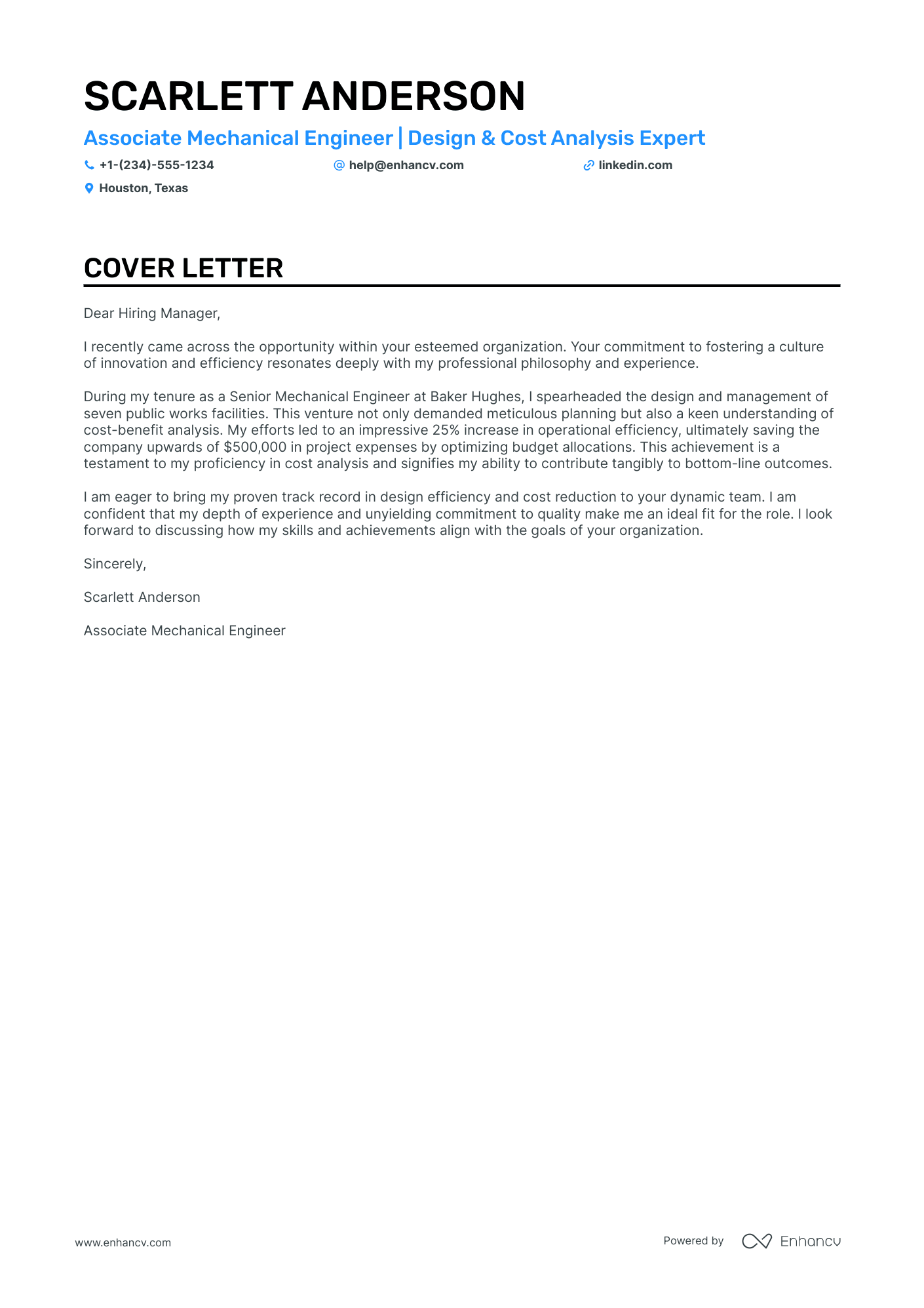 cover letter for senior mechanical engineer
