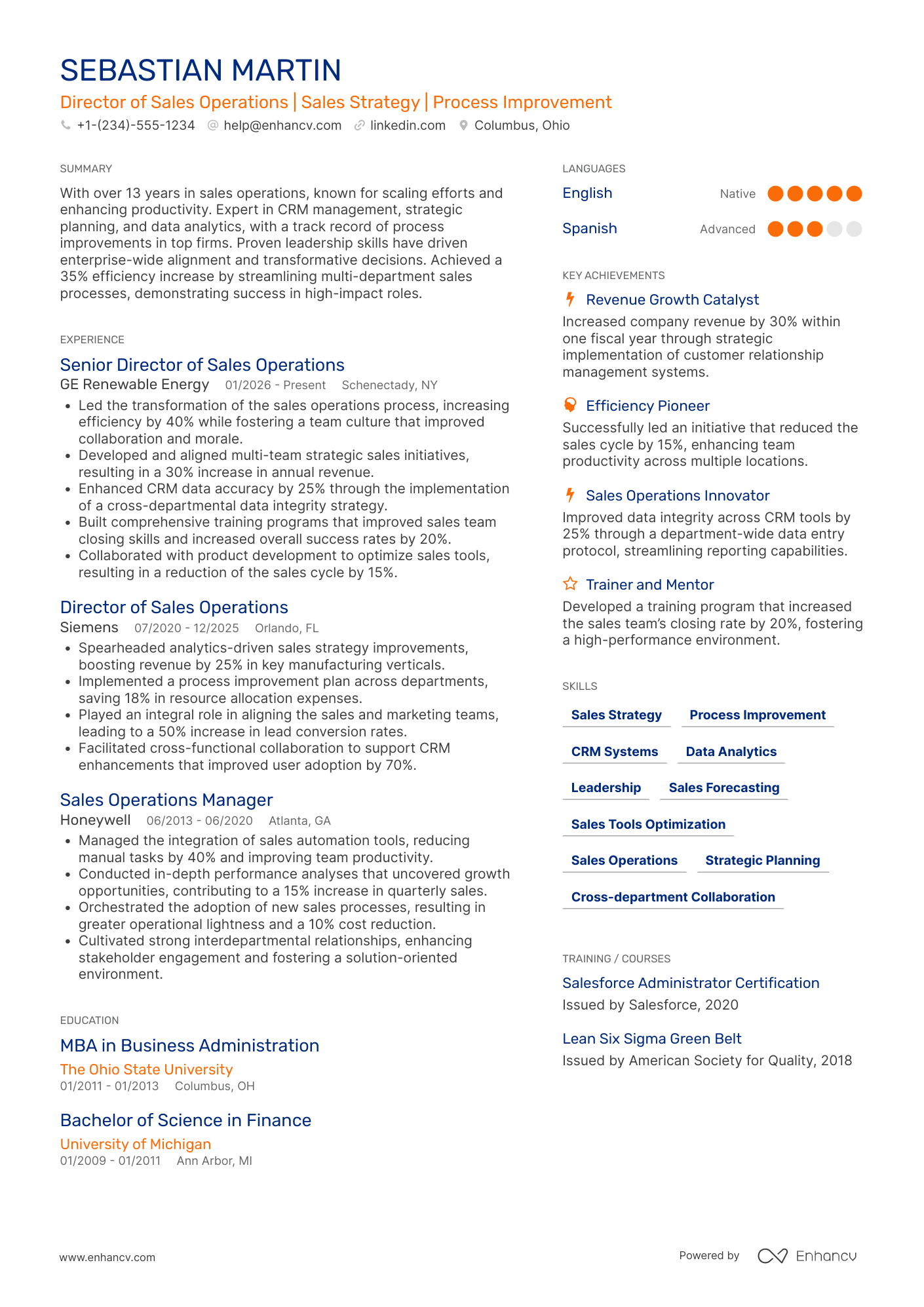 A resume example of a Director of Sales Operations