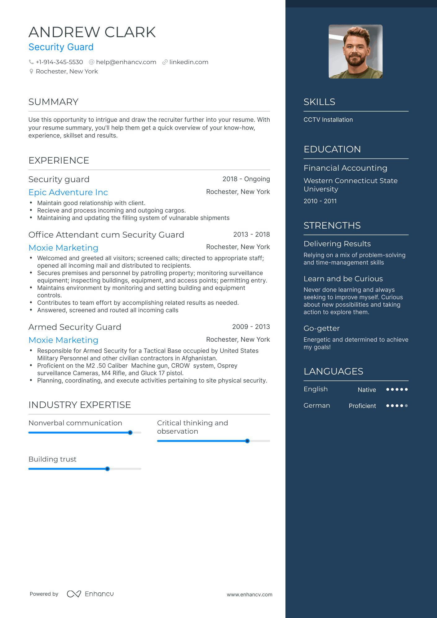One Page Security Guard Resume Template