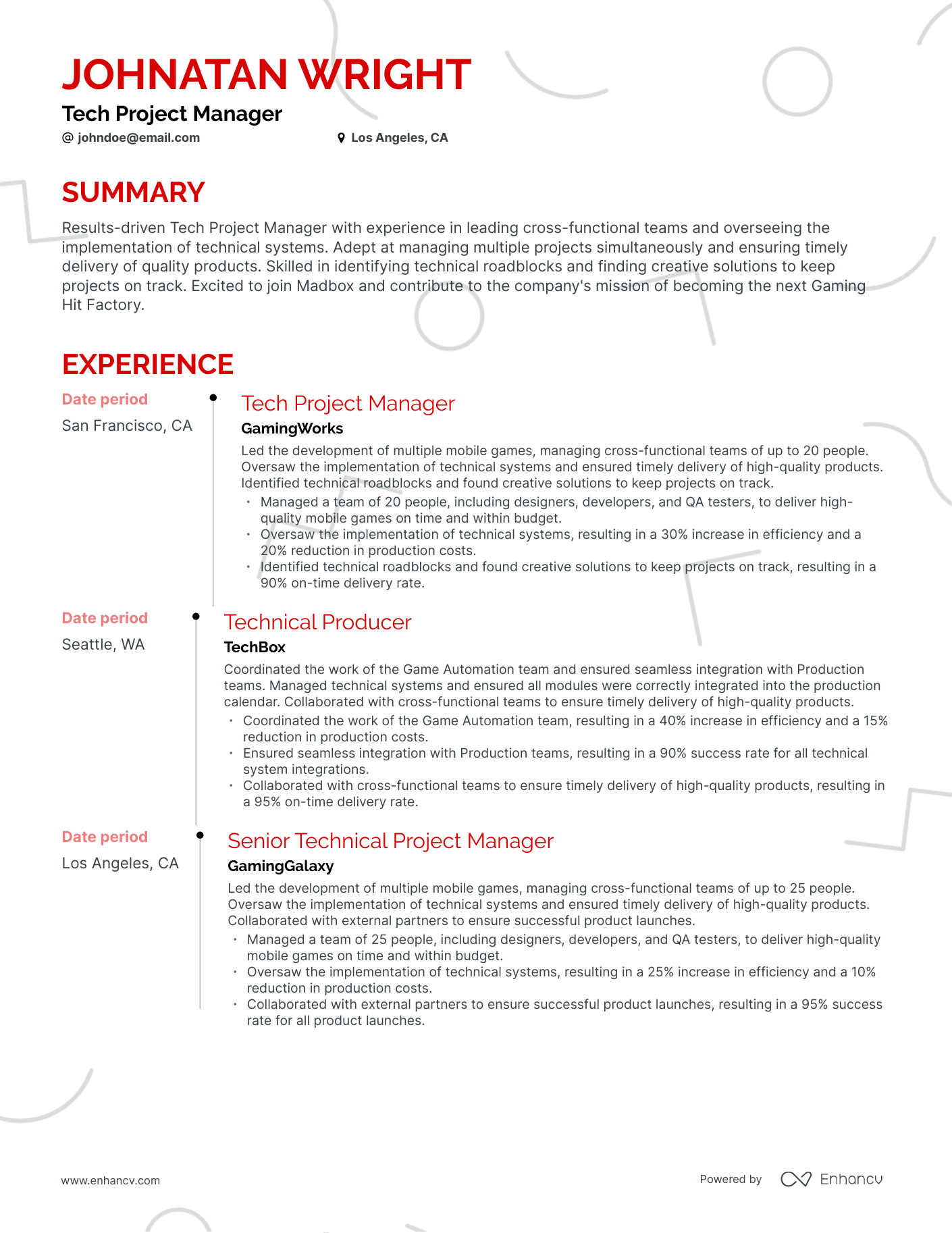 Timeline Tech Project Manager Resume Template