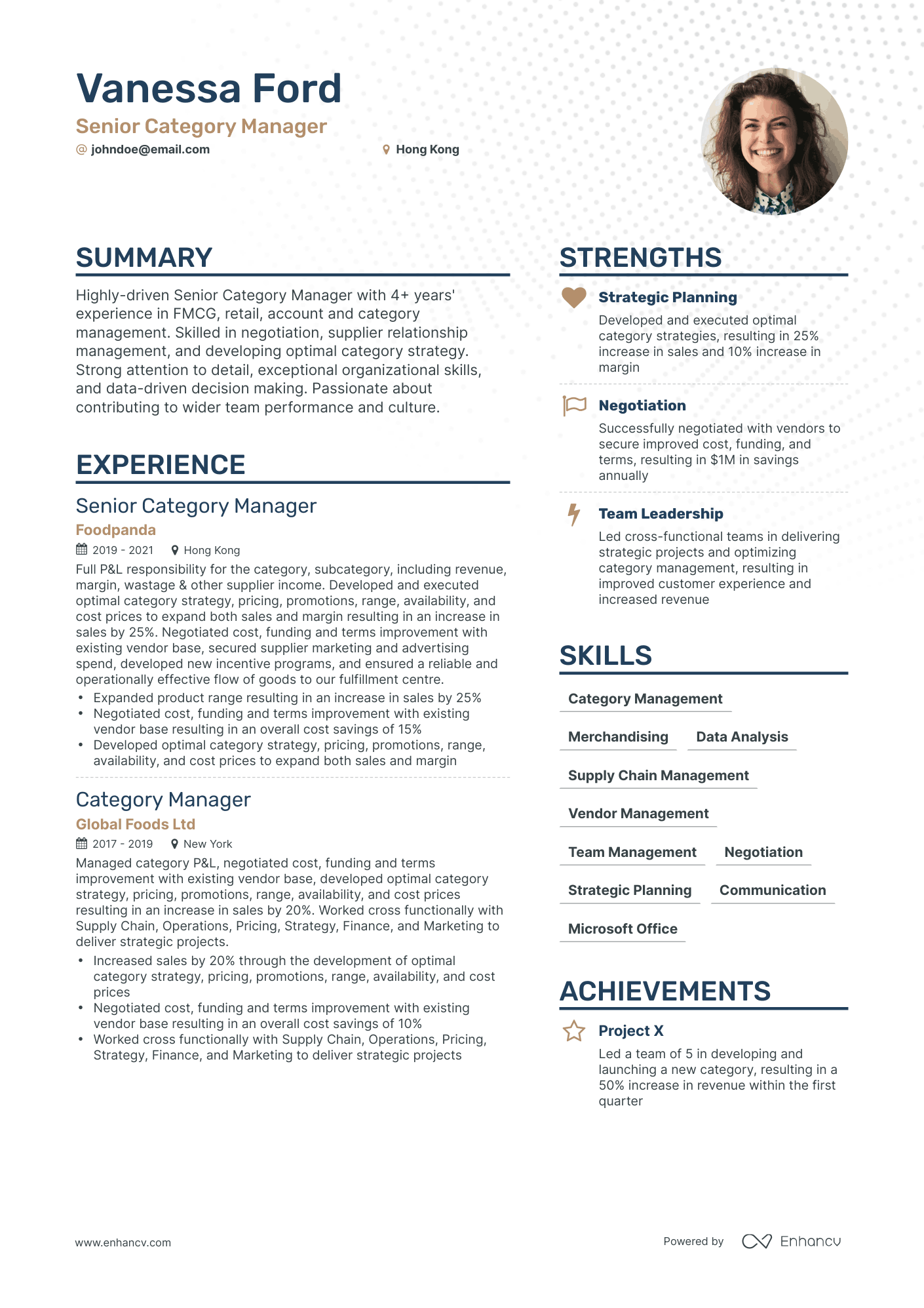 Simple Category Manager Resume Template