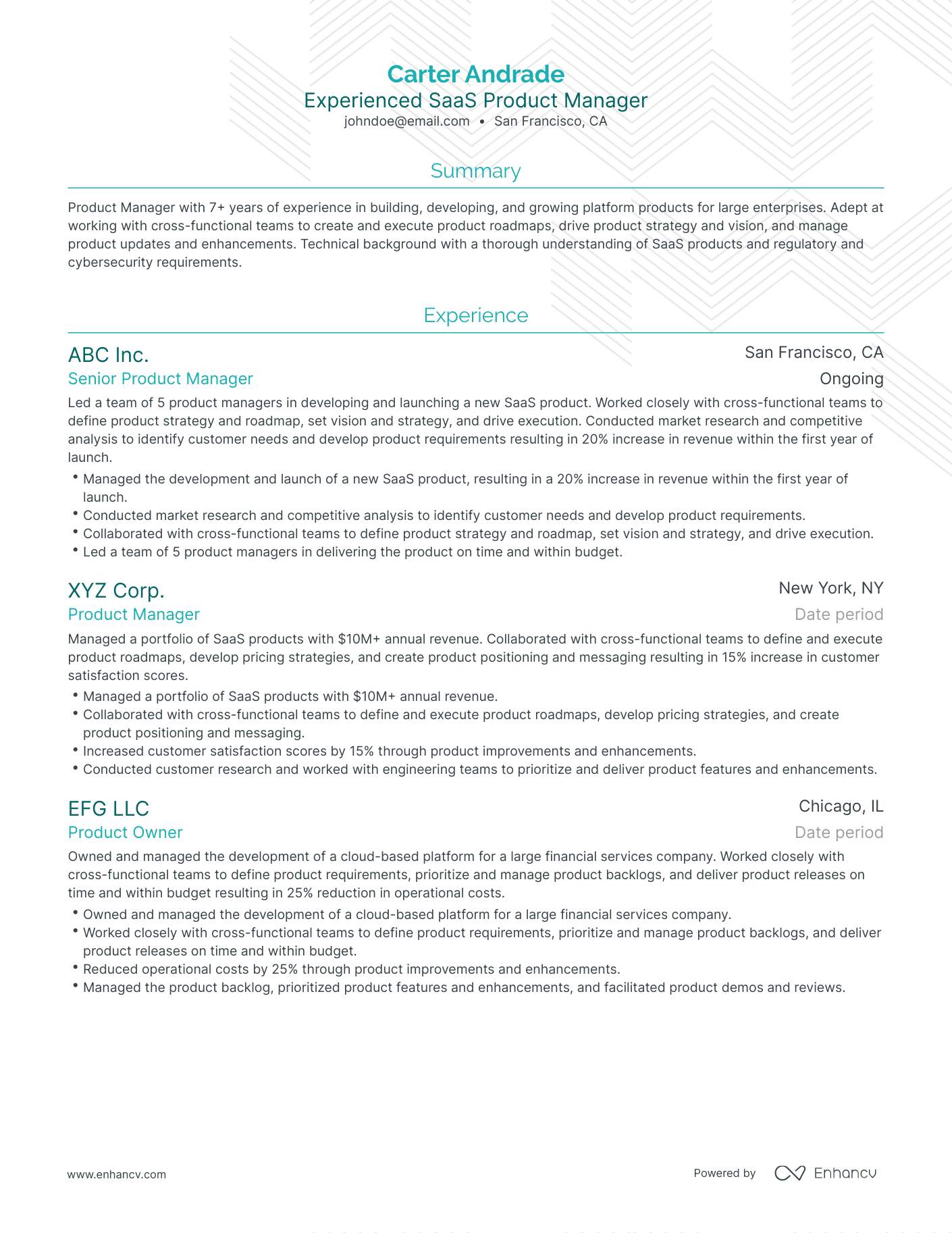 Traditional SaaS Product Manager Resume Template