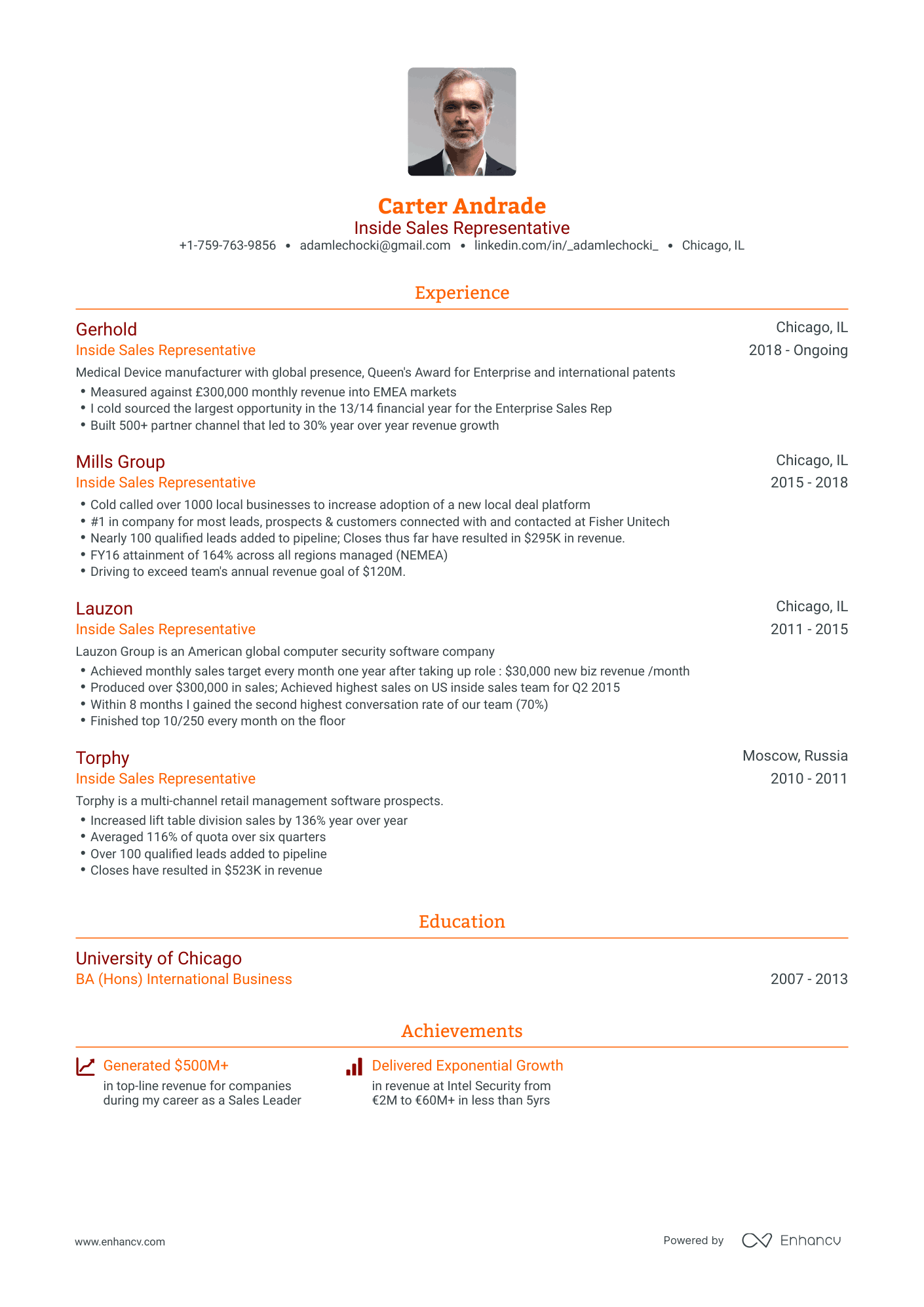 Traditional Inside Sales Resume Template