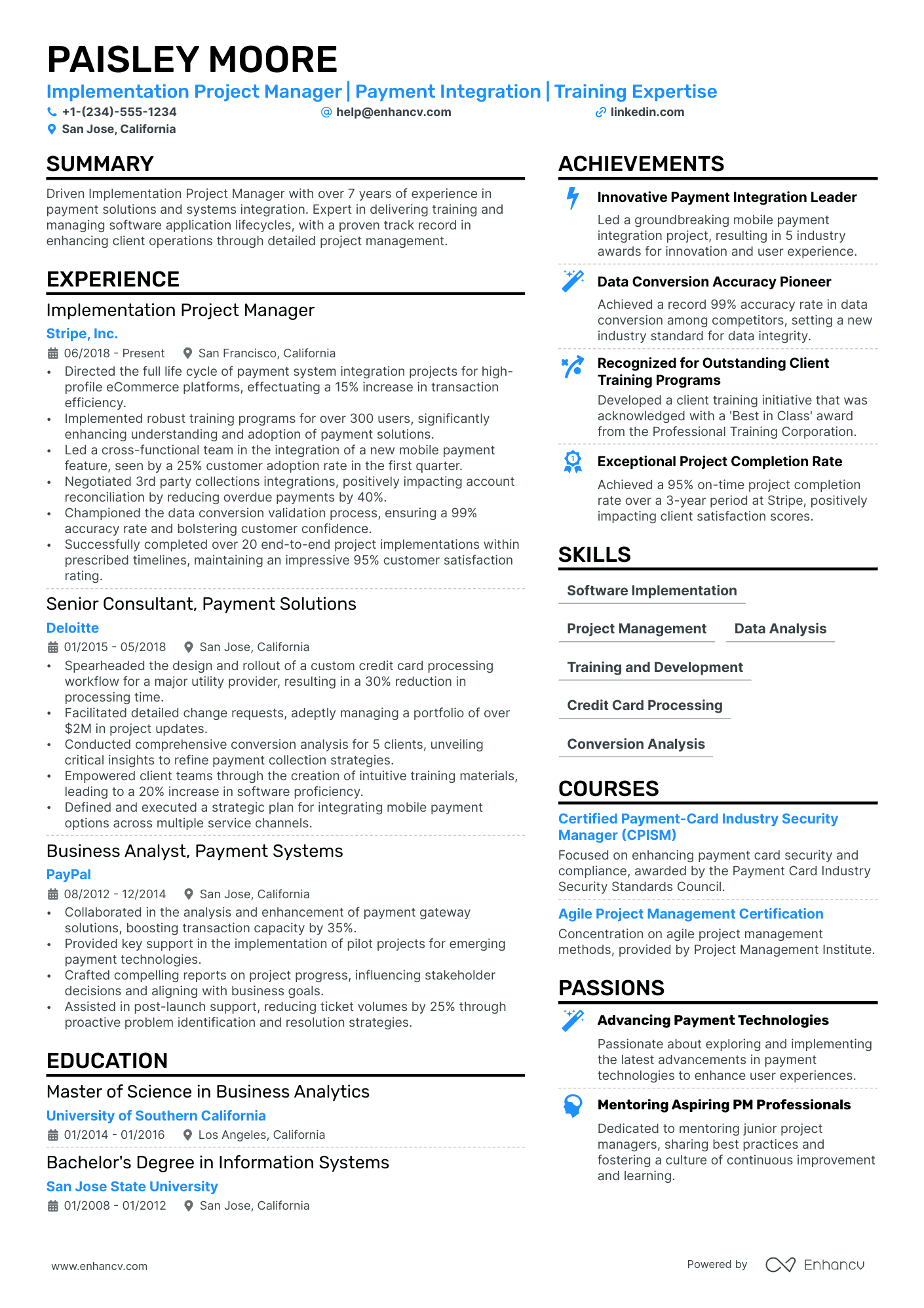 project manager resume key points