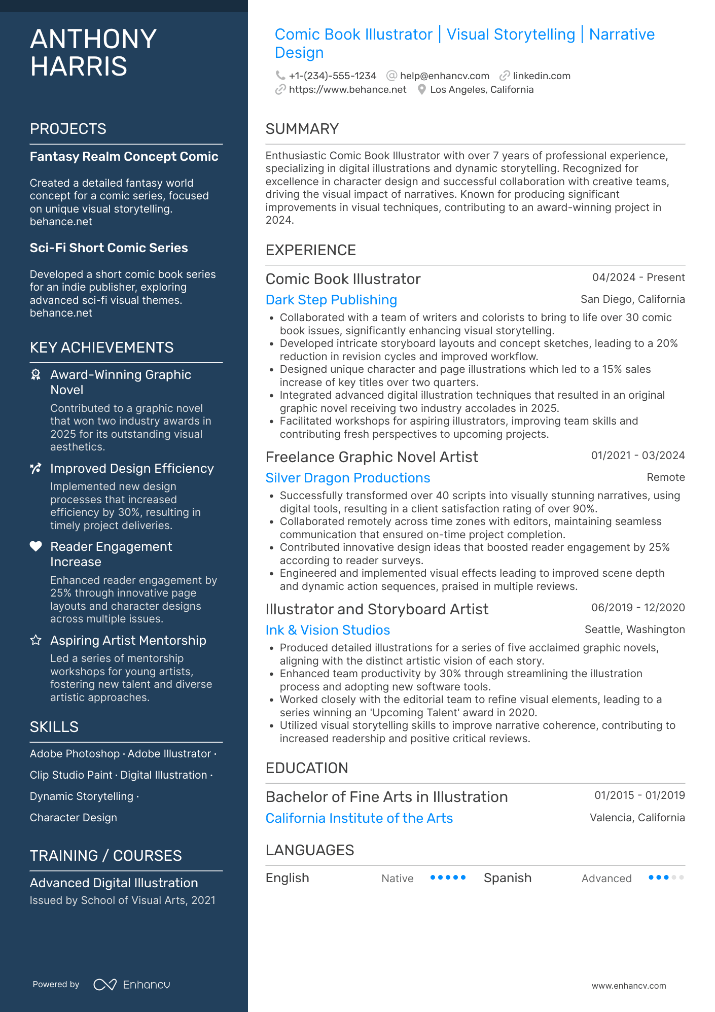 A resume example of a Comic Book Illustrator