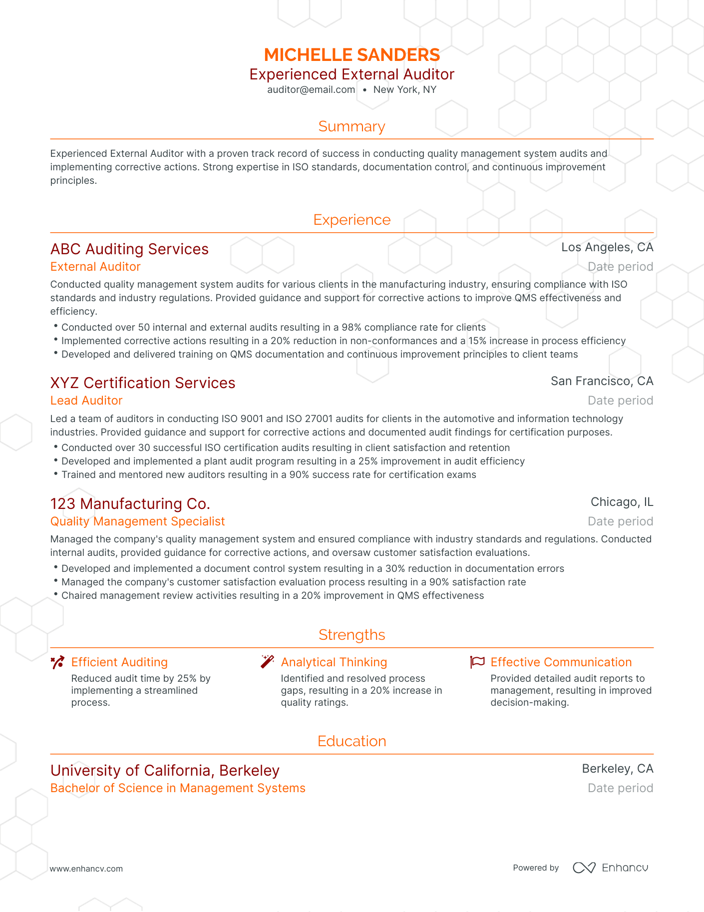 Traditional External Auditor Resume Template