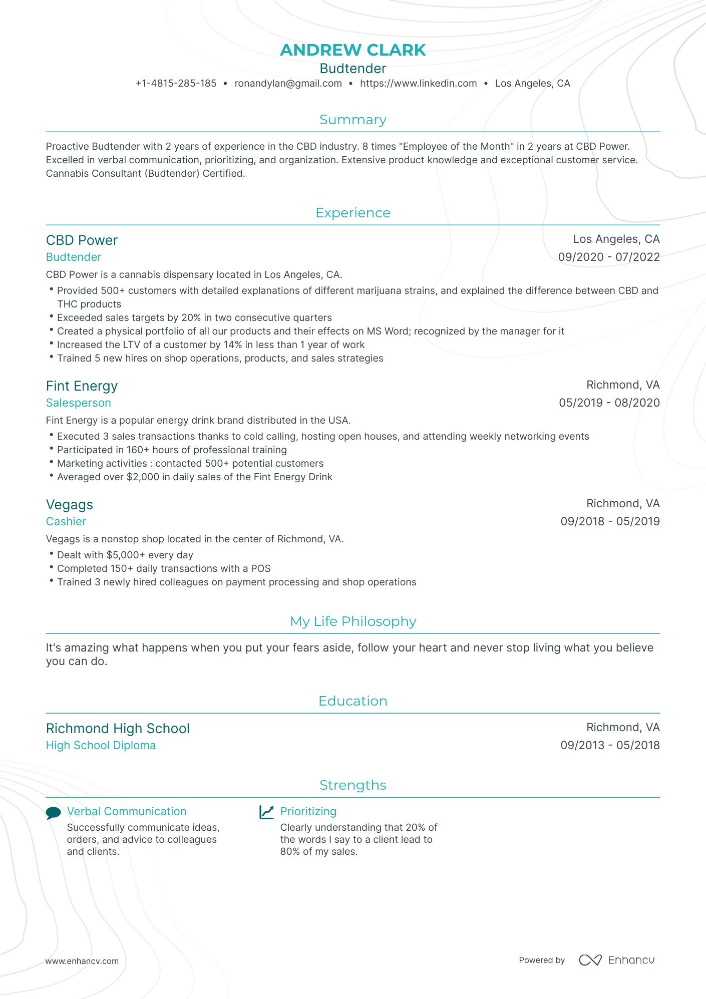 Traditional Budtender Resume Template