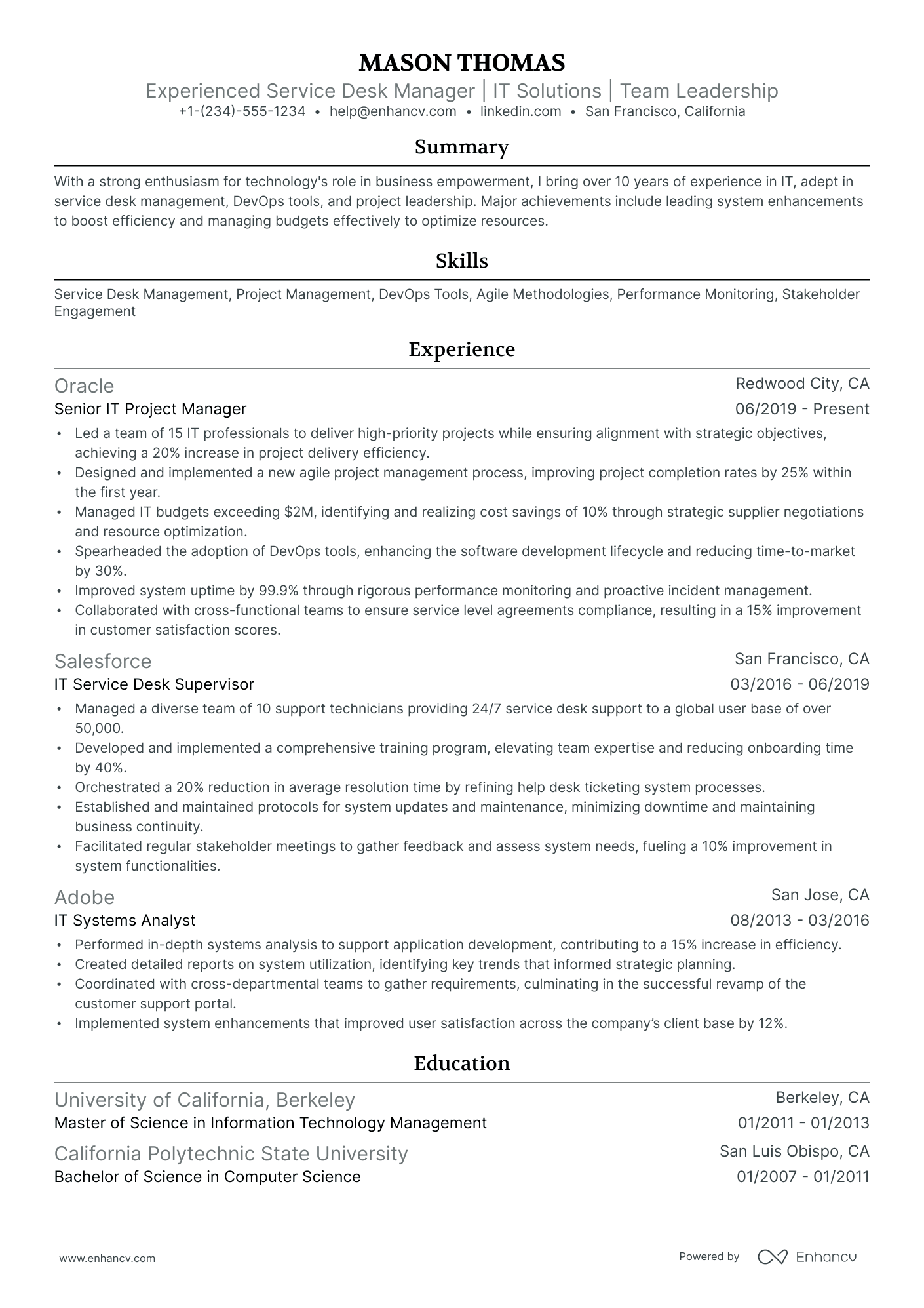 service desk job resume