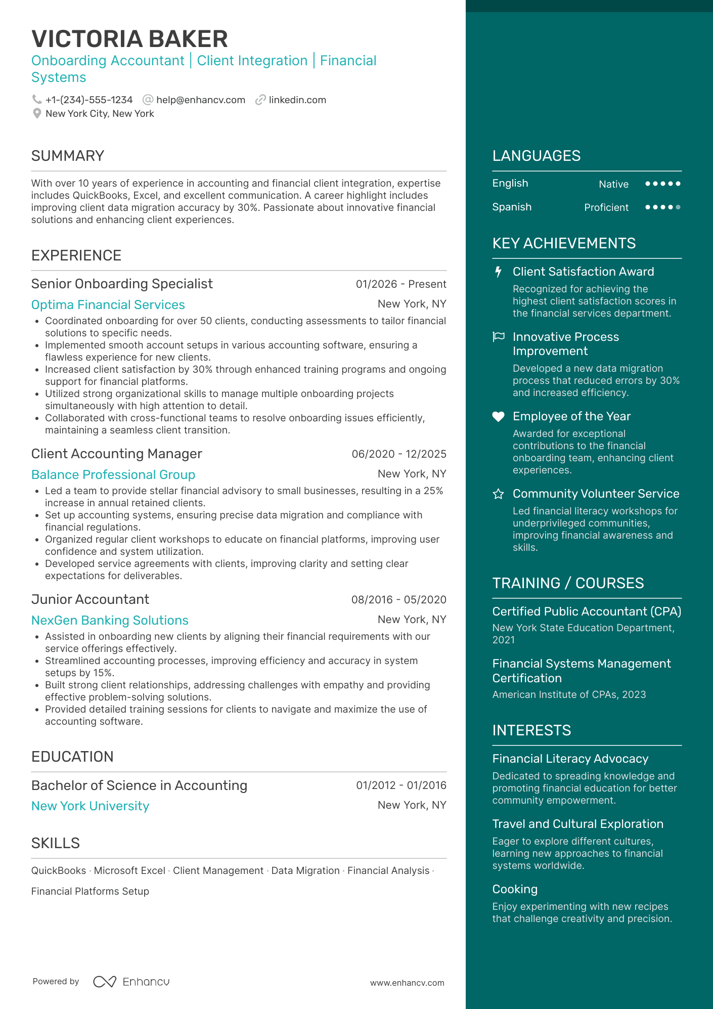 A resume example of a Onboarding Accountant