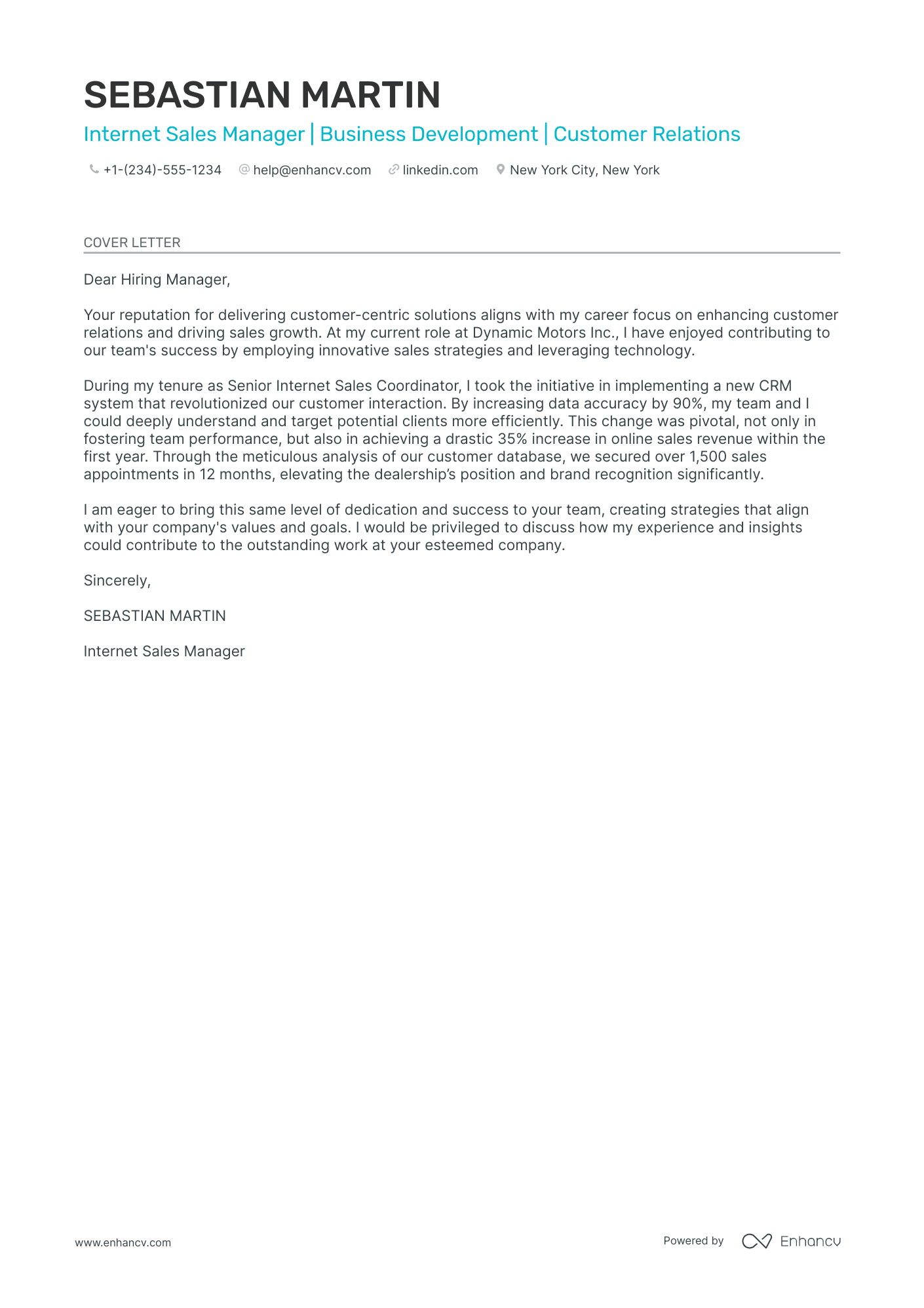 example of an application letter for sales manager