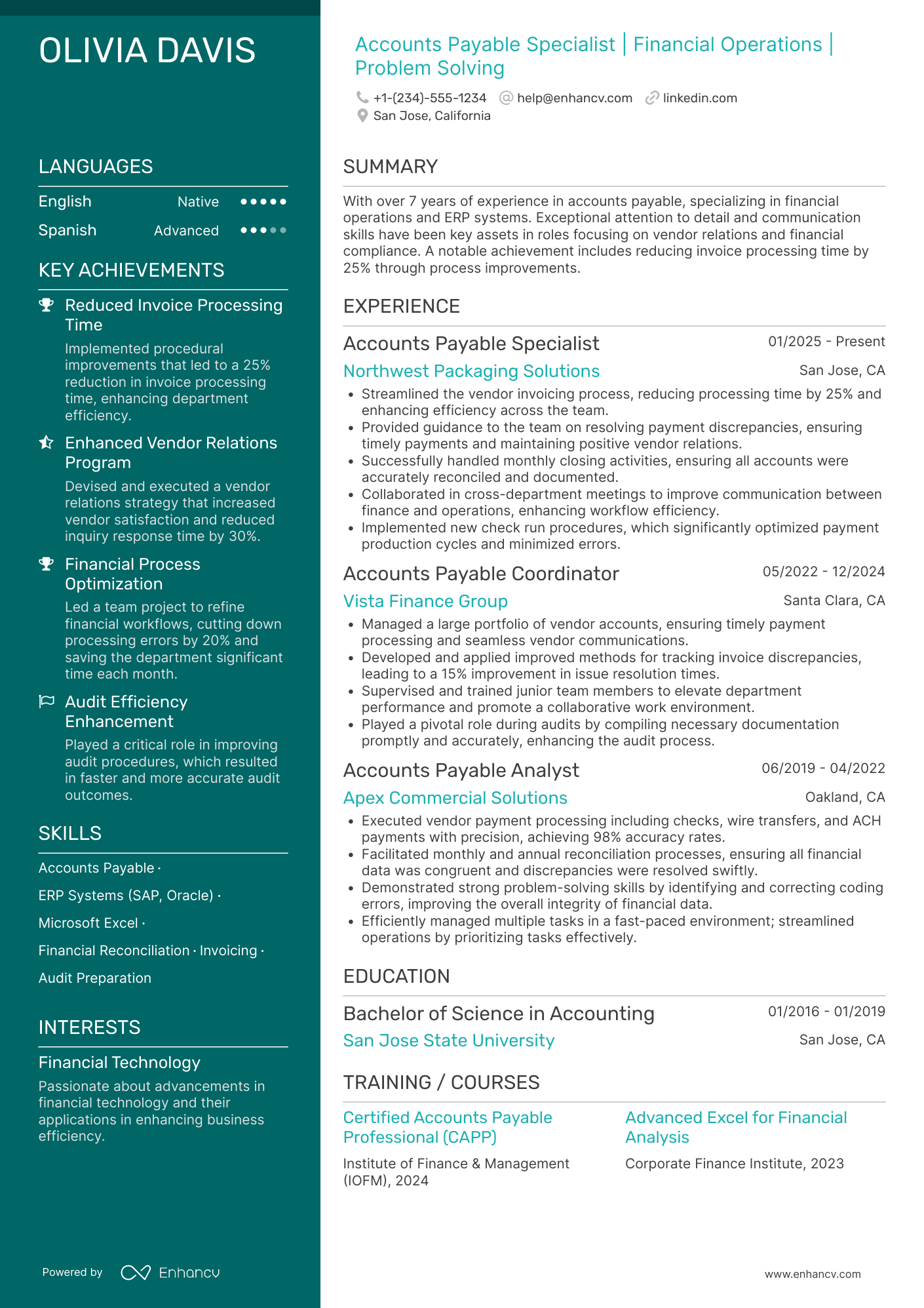 A resume example of a Accounts Payable Processor