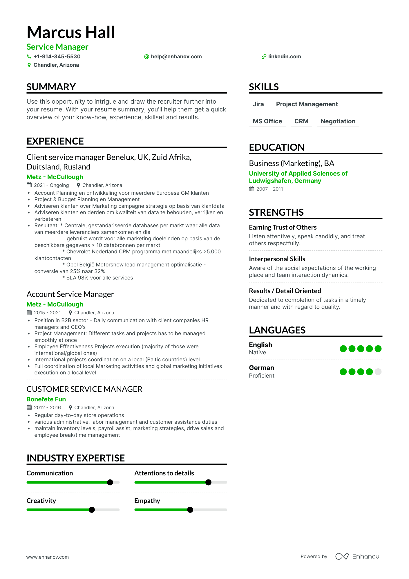 Simple Service Manager Resume Template