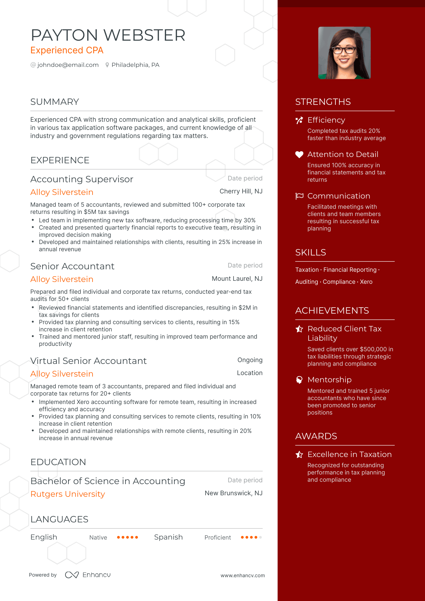 One Page CPA Resume Template