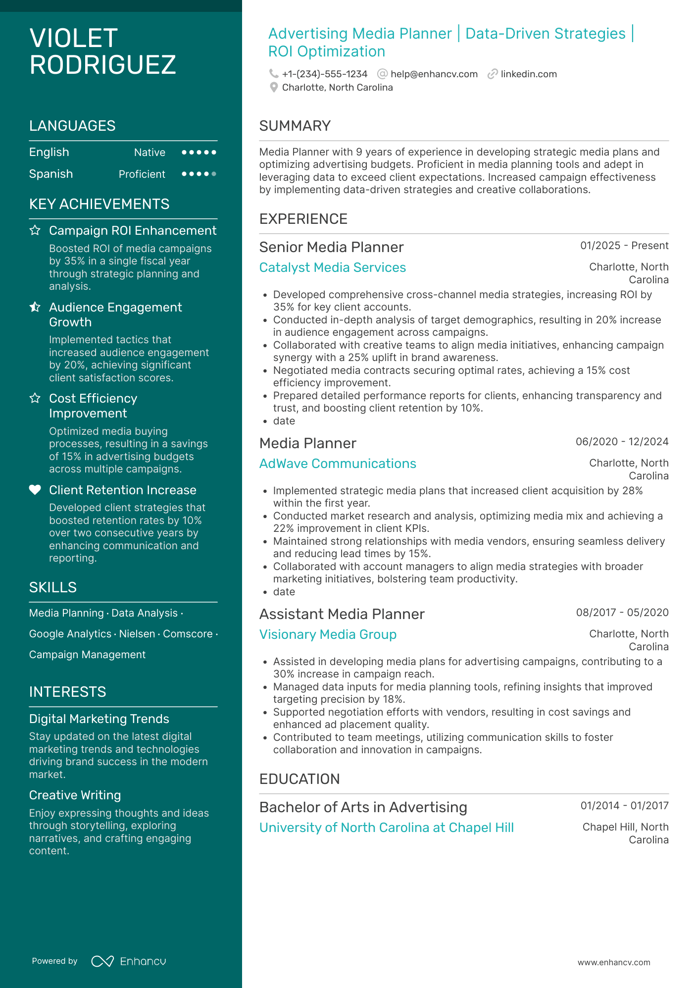 A resume example of a Advertising Media Planner