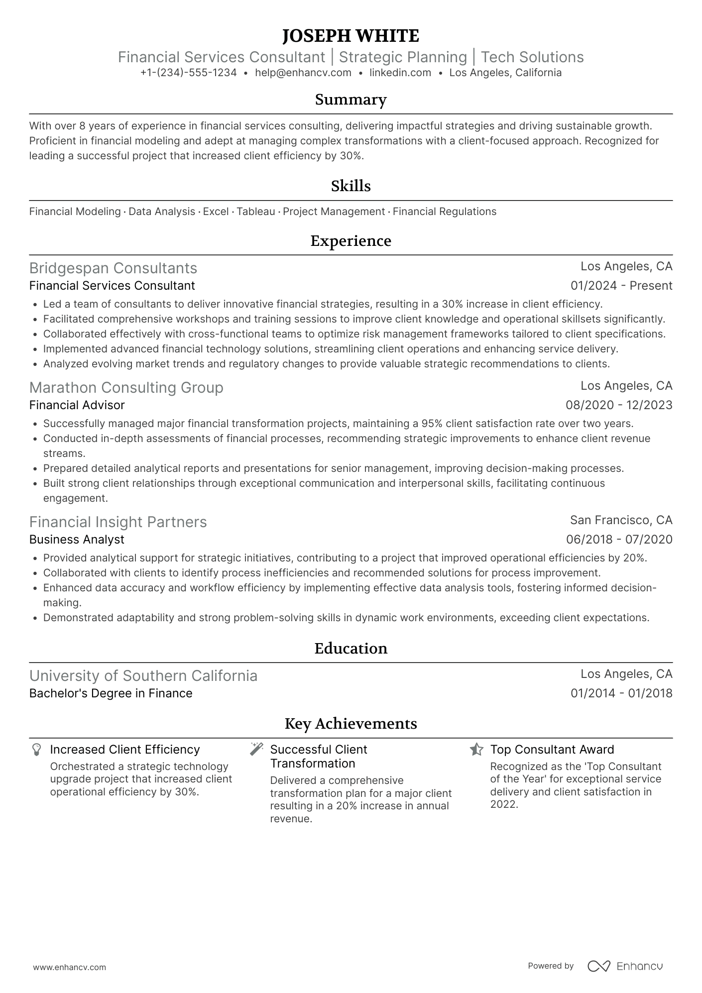 A resume example of a Accenture Financial Services Consultant