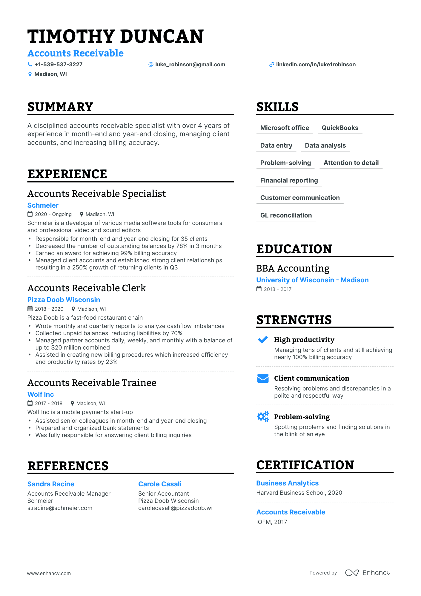 Simple Accounts Receivable Resume Template